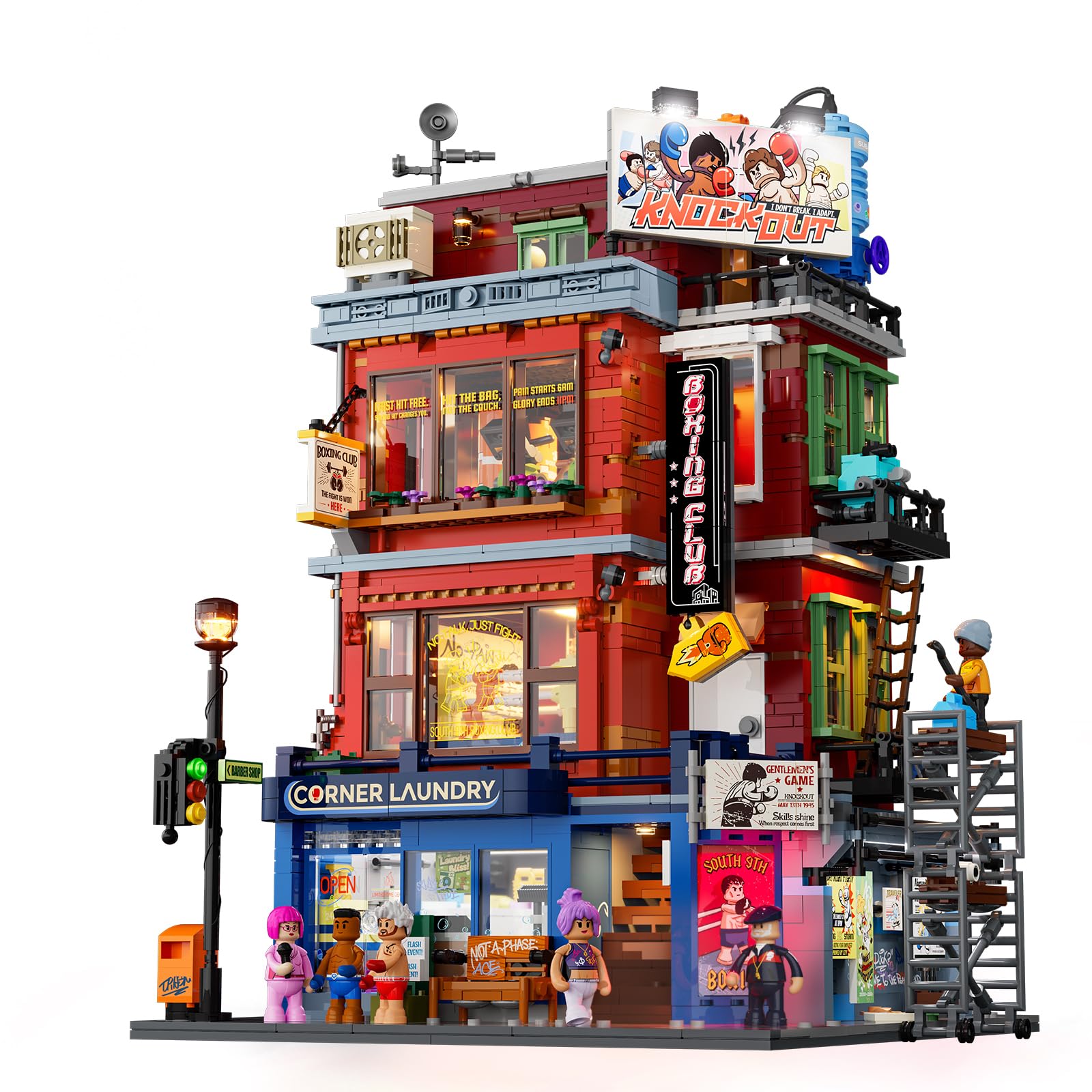 Lumibricks Street Fusion Boxing Club Building Set with Light, City Modular Building- with Gym and Boxing Ring with Changing Light Effects, and Collectible, 3036PCS, 19009