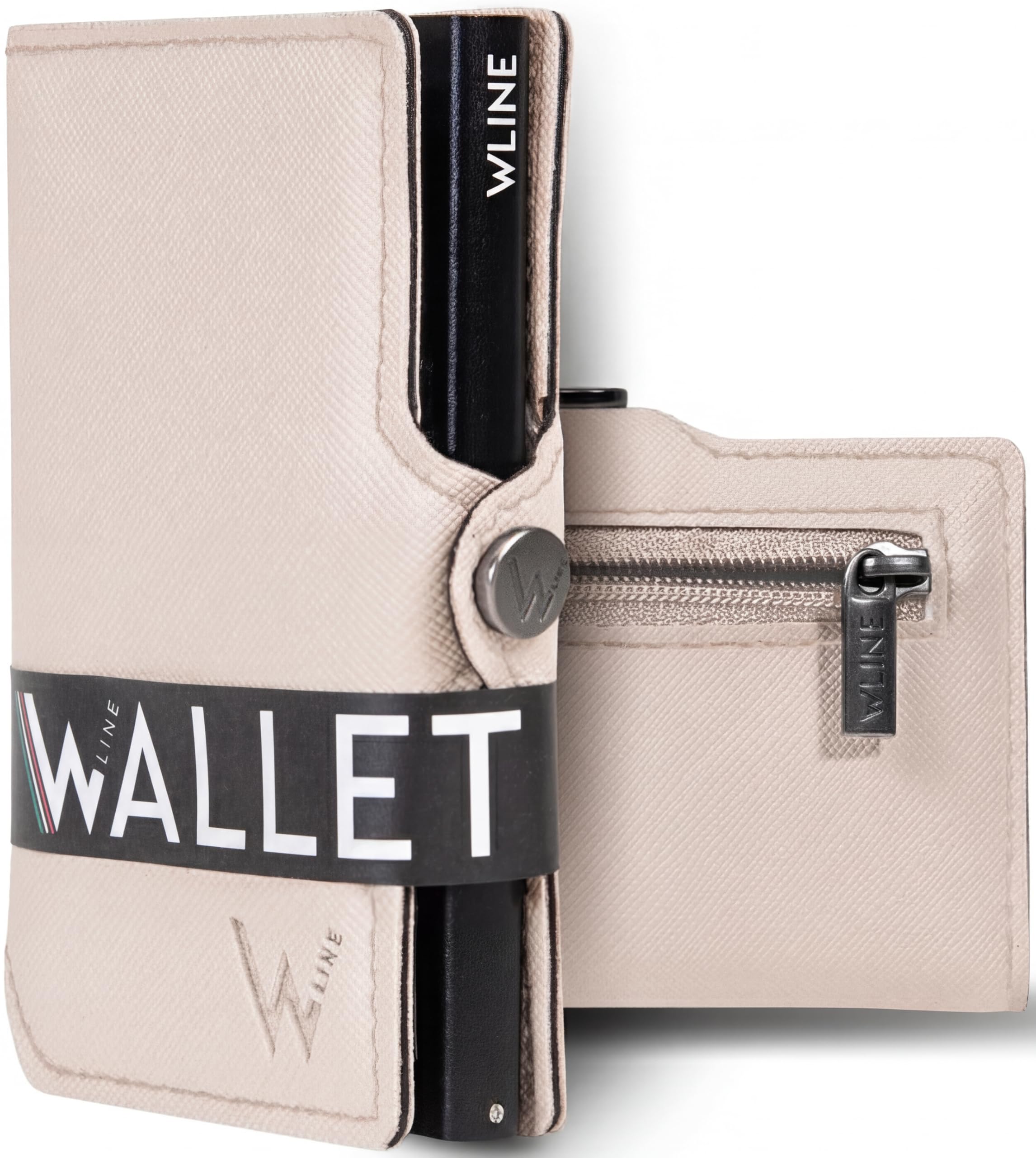 WLine Portafoglio Donna Piccolo con Portamonete Rfid Compatto ed Elegante - Porta Carte di Credito Donna e Uomo Schermato in Pelle PU - Portatessere Tascabile (Sabbia e Nero Saffiano, Con Zip)
