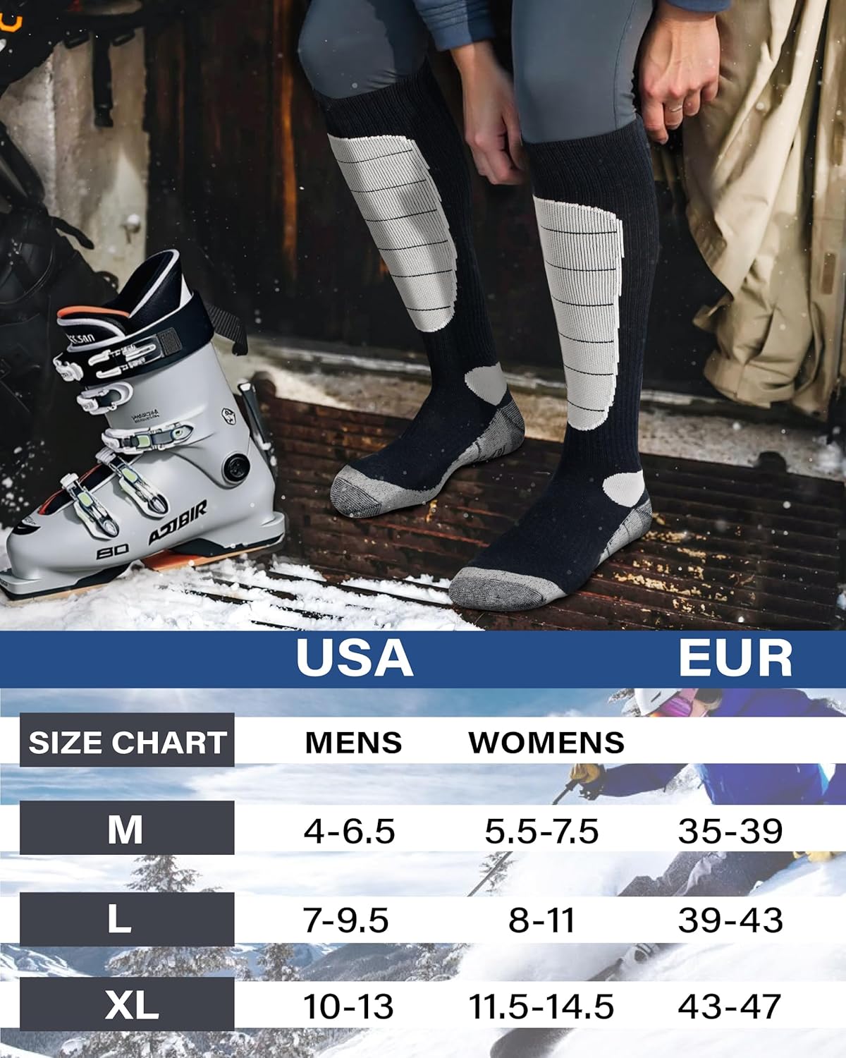 Hylaea Merino Wool Ski Socks, Cold Weather Socks for Snowboarding, Snow, Winter, Thermal Knee-high Warm Socks, Hunting
