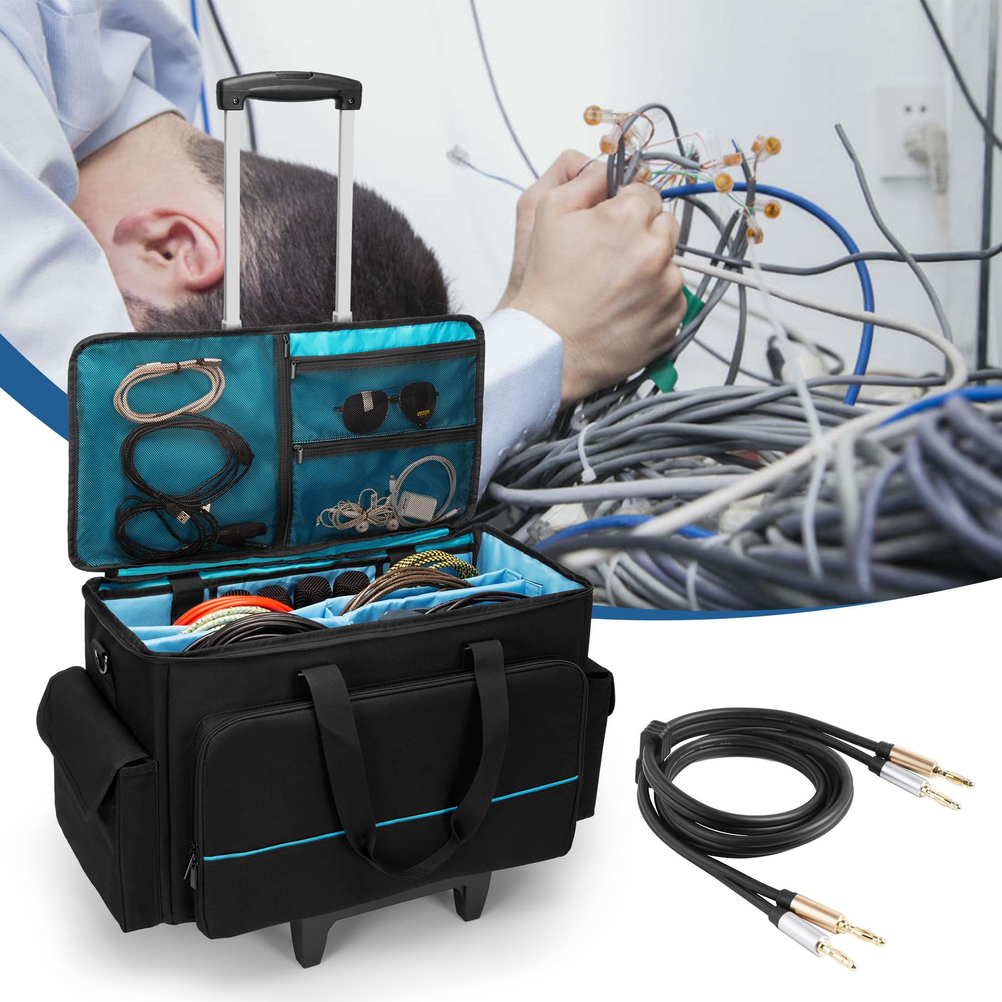 HODRANT Borsa Avvolgibile per Cavi DJ, Solo Borsa | Borsa Imbottita con Trolley Rimovibile e Divisorio per Laptop da 15,6 Pollici, Attrezzatura per DJ e Strumenti Musicali