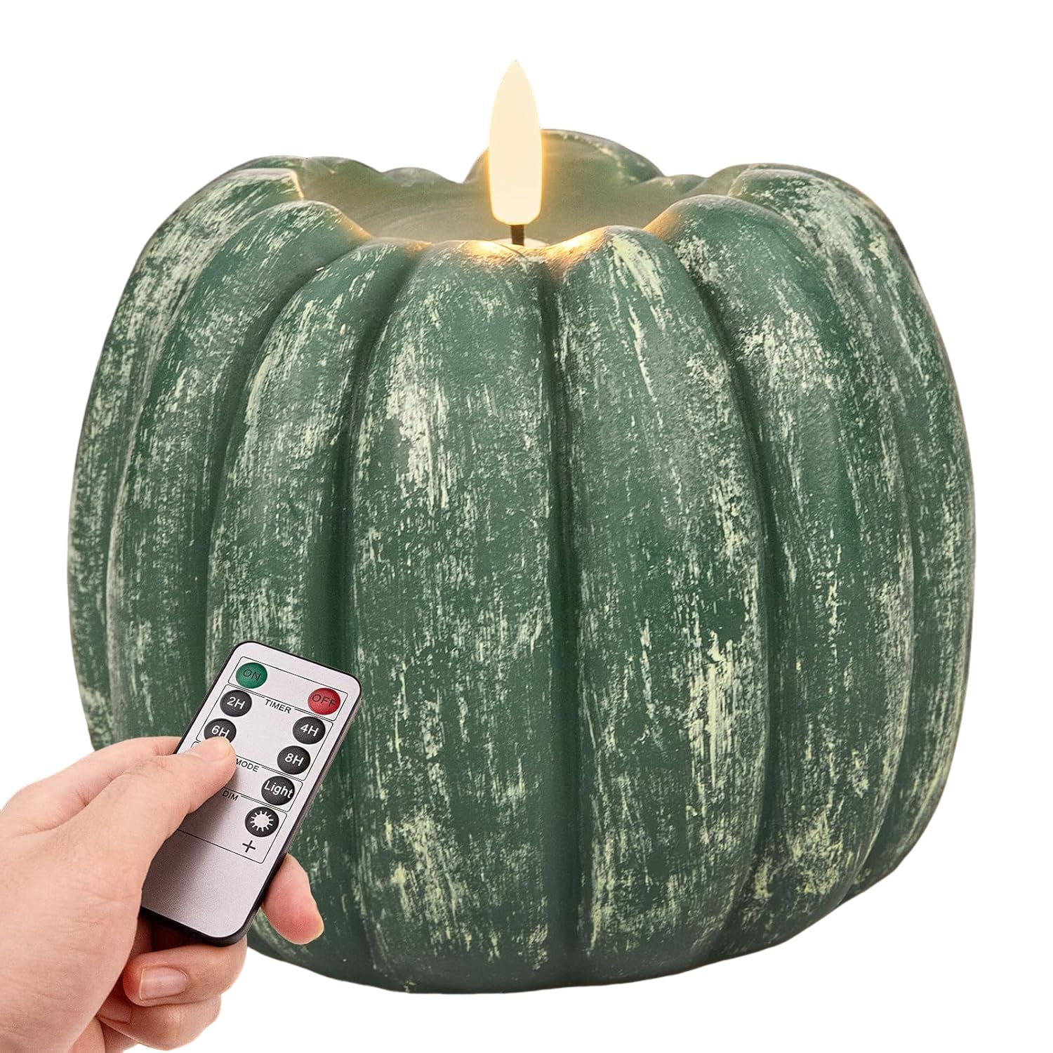 Flickering Flameless Wax Pumpkin LED Candle with Timer Remote, Green