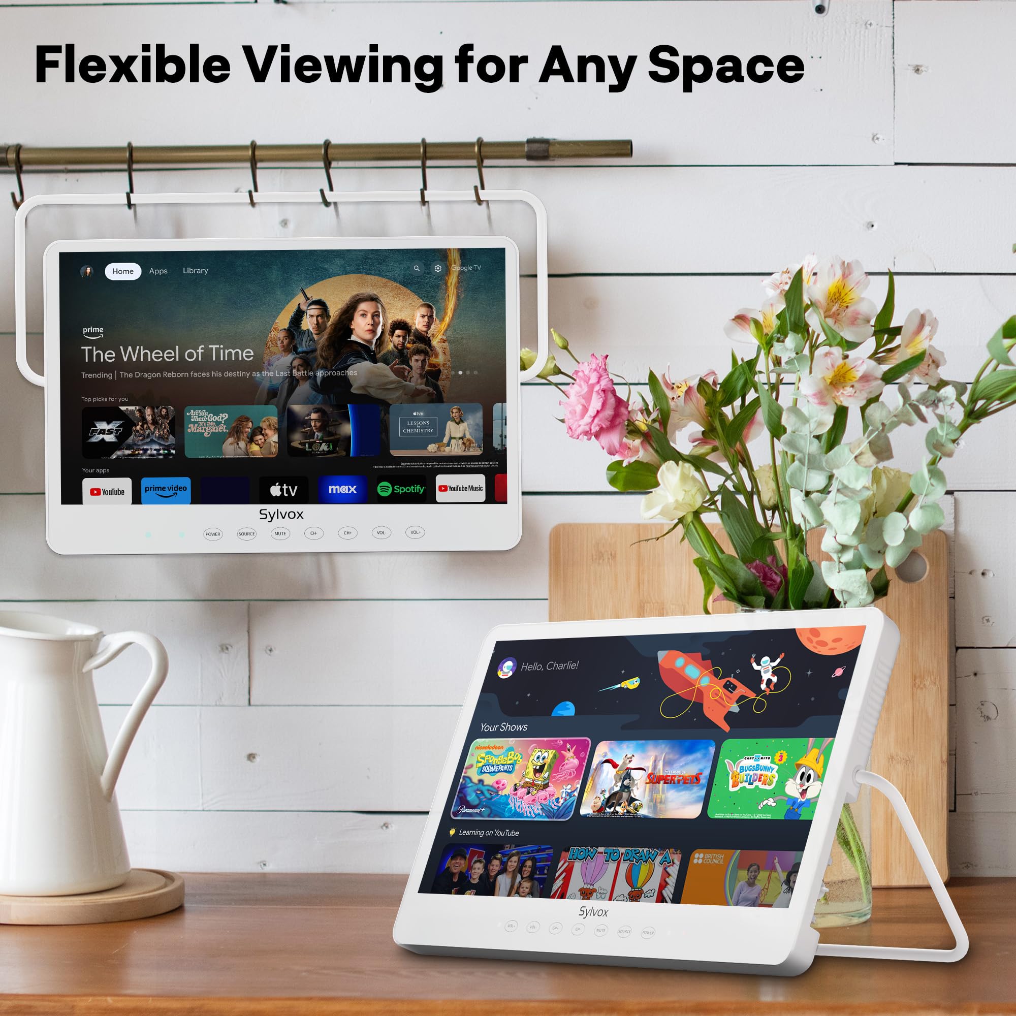 SYLVOX Televisor portátil de 15,6 pulgadas | Google TV, batería de 10000 mAh (6 h de tiempo de funcionamiento) | IP66 resistente al agua | USB, WiFi, Bluetooth | 12 V pequeño televisor exterior para