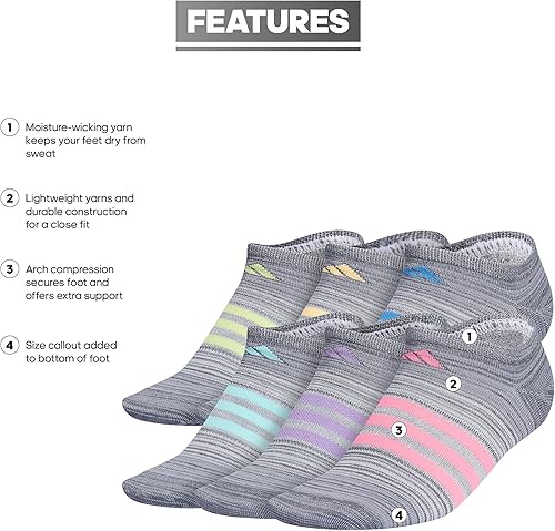 Miniatura 2 de adidas Calcetines invisibles Superlite para niñas (6 pares)