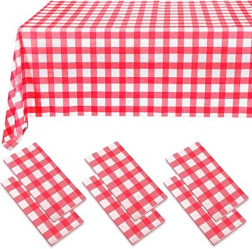 6 Packs Plastic Table Cover, Red Gingham Checkered, 137 x 274 Cm