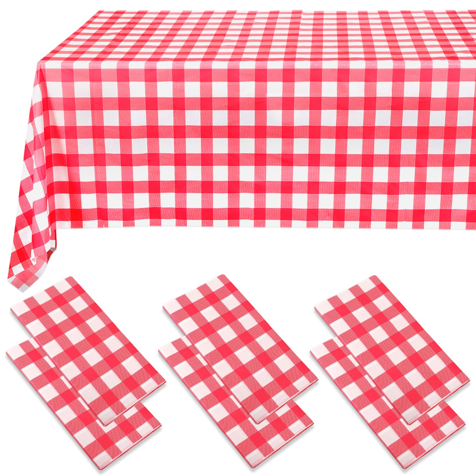 Incisite Red Gingham 6 Packs Checkered Tablecloth,137X274 Cm Plastic Table Cover,Waterproof Checkered Table Cloth,Disposable Table Cloth Party For Picnic Bbq Birthday Parties Table Decoration