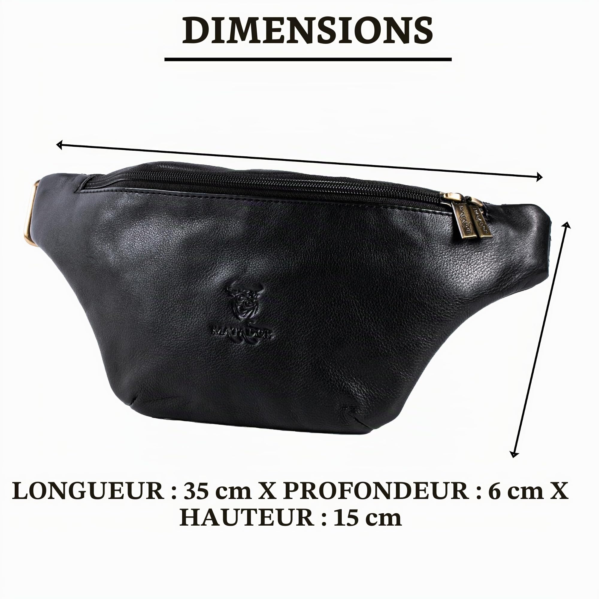 MATADOR Sac banane en cuir véritable pour homme et femme - Grand sac banane pour l'extérieur - Grand sac pour téléphone portable - Pour le sport, la course, le camping, la randonnée, le fitness, le