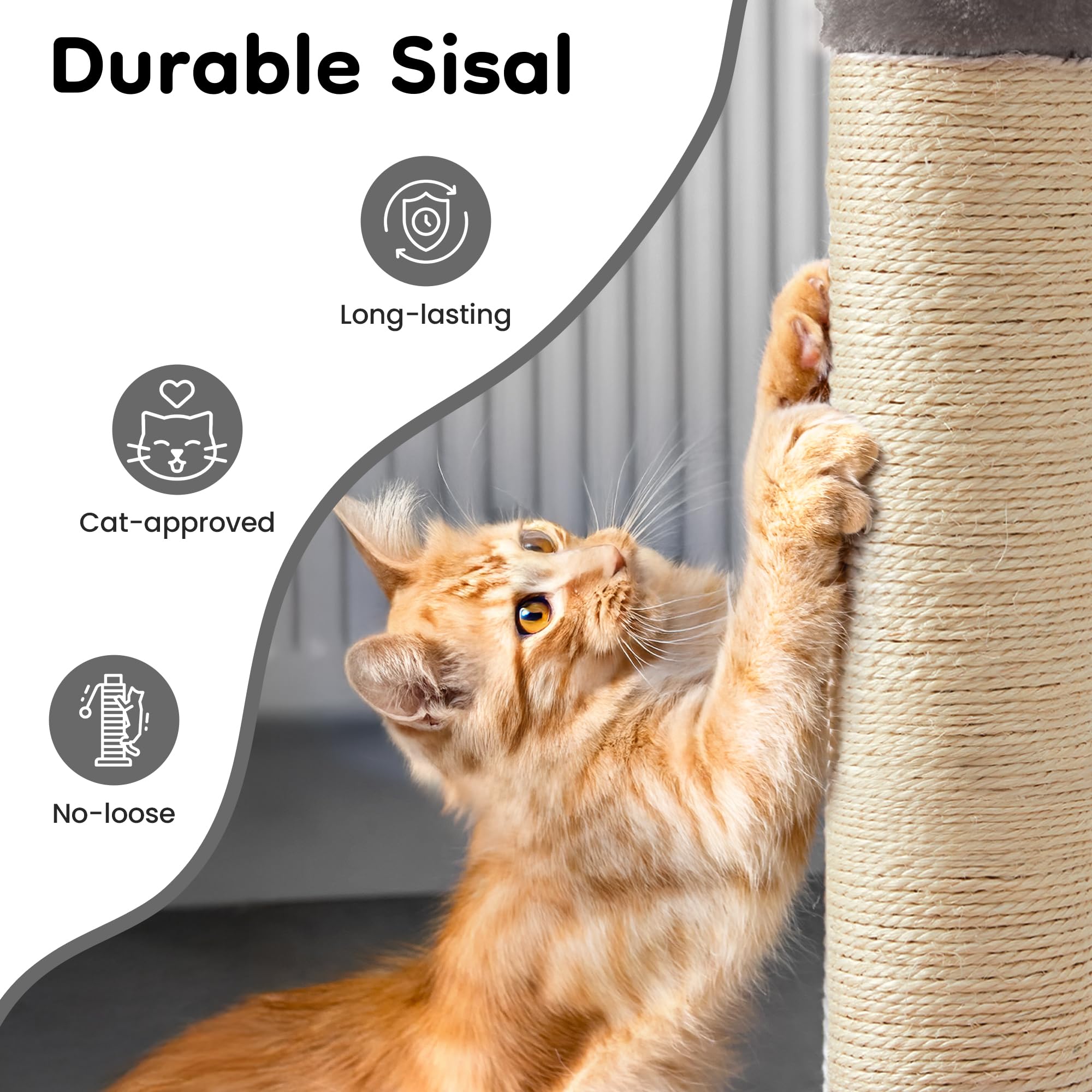 Keygarzone Indoor Cat Scratching Post: 22 in Tall Cat Scratcher with Natural Sisal Rope, Cute Monster Design Kitty Pet Tower with Sturdy Wood Base, Great Gift for Small and Large Kittens, Grey