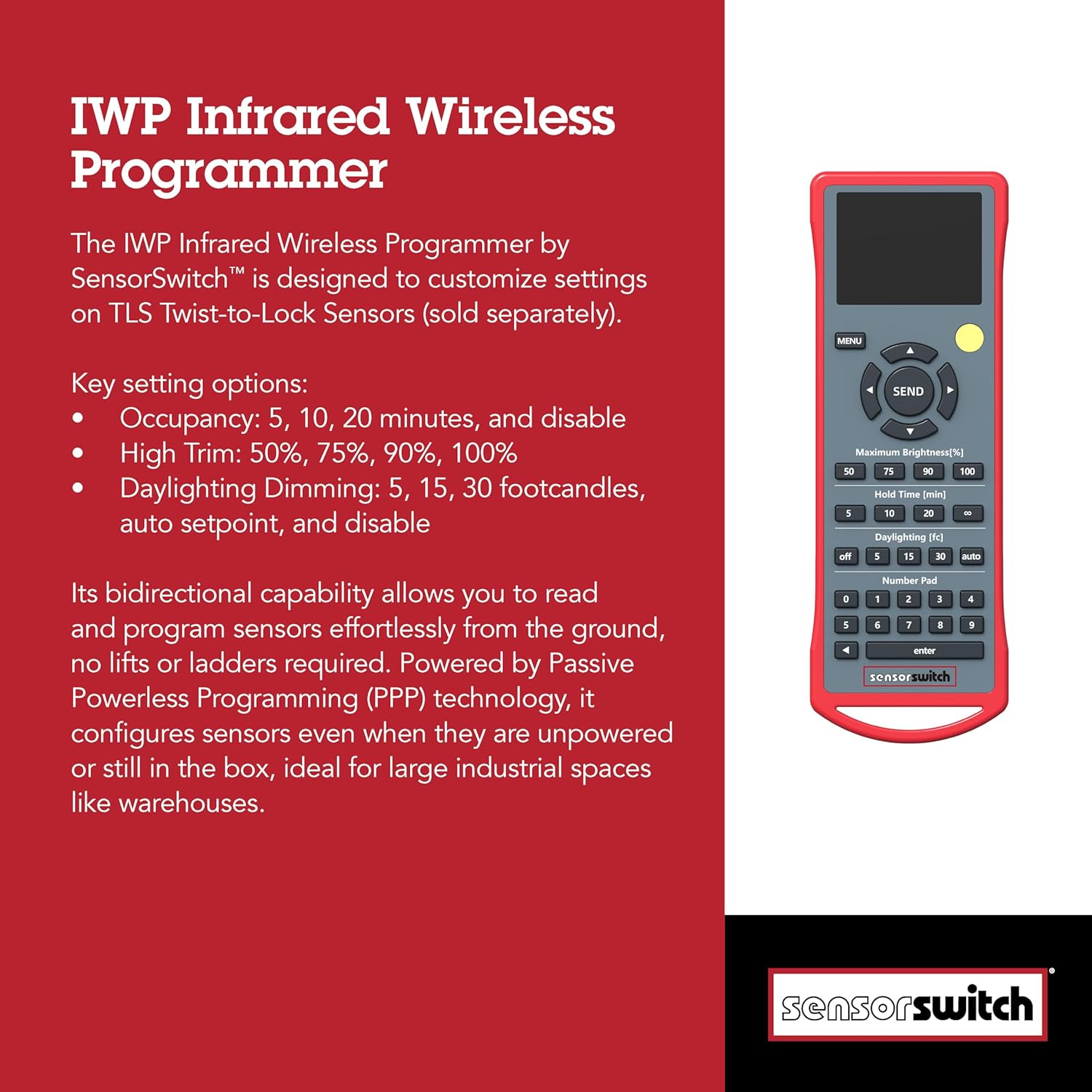SensorSwitch Infrared Wireless Programmer, Wireless Remote Control for Twist-to-Lock Motion Sensor for Lithonia Lighting Compact Pro Family Luminaires, Includes Protective Cover (IWP)