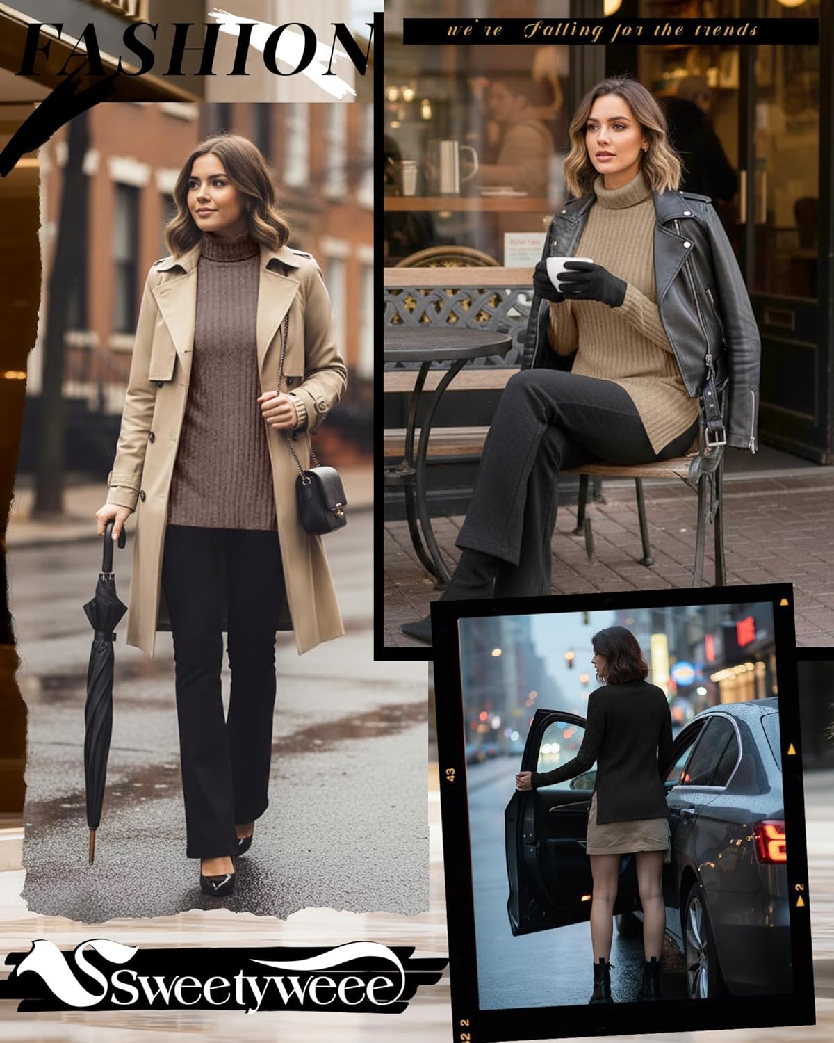 3 Pack Women's Turtleneck Sweaters, Side Split Long Sleeve Pullover, Ribbed Knit Fall Winter Lightweight Tunic Top - Image 5