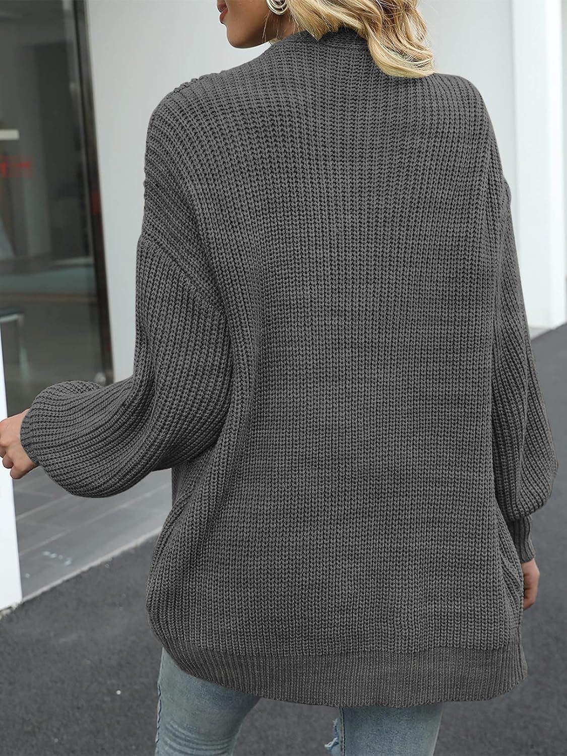 MEROKEETY Women's Chunky Cardigan Sweaters 2025 Lantern Long Sleeve Oversized Knit Outerwear with Pockets - Image 4