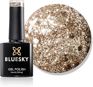 Bluesky Gel Nail Polish, Gold Button DC002, Glitter, Long Lasting, Chip Resistant, 10 ml (Requires Drying Under UV LED Lamp)