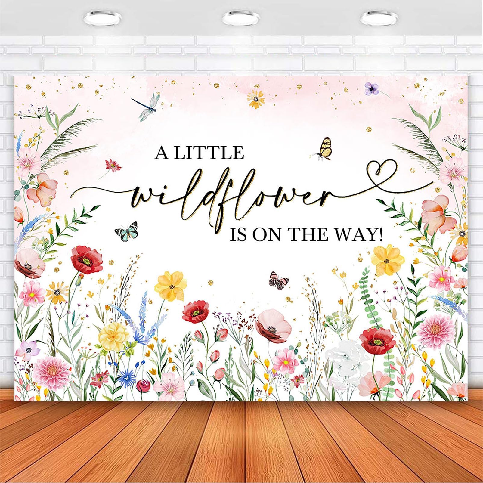 Avezano Wildflower Baby Shower Backdrop Watercolor A Little Wildflower is On The Way Baby Shower Party Decorations Wildflower Theme Girl Banner Photoshoot Props (7x5ft, 82x59inch)