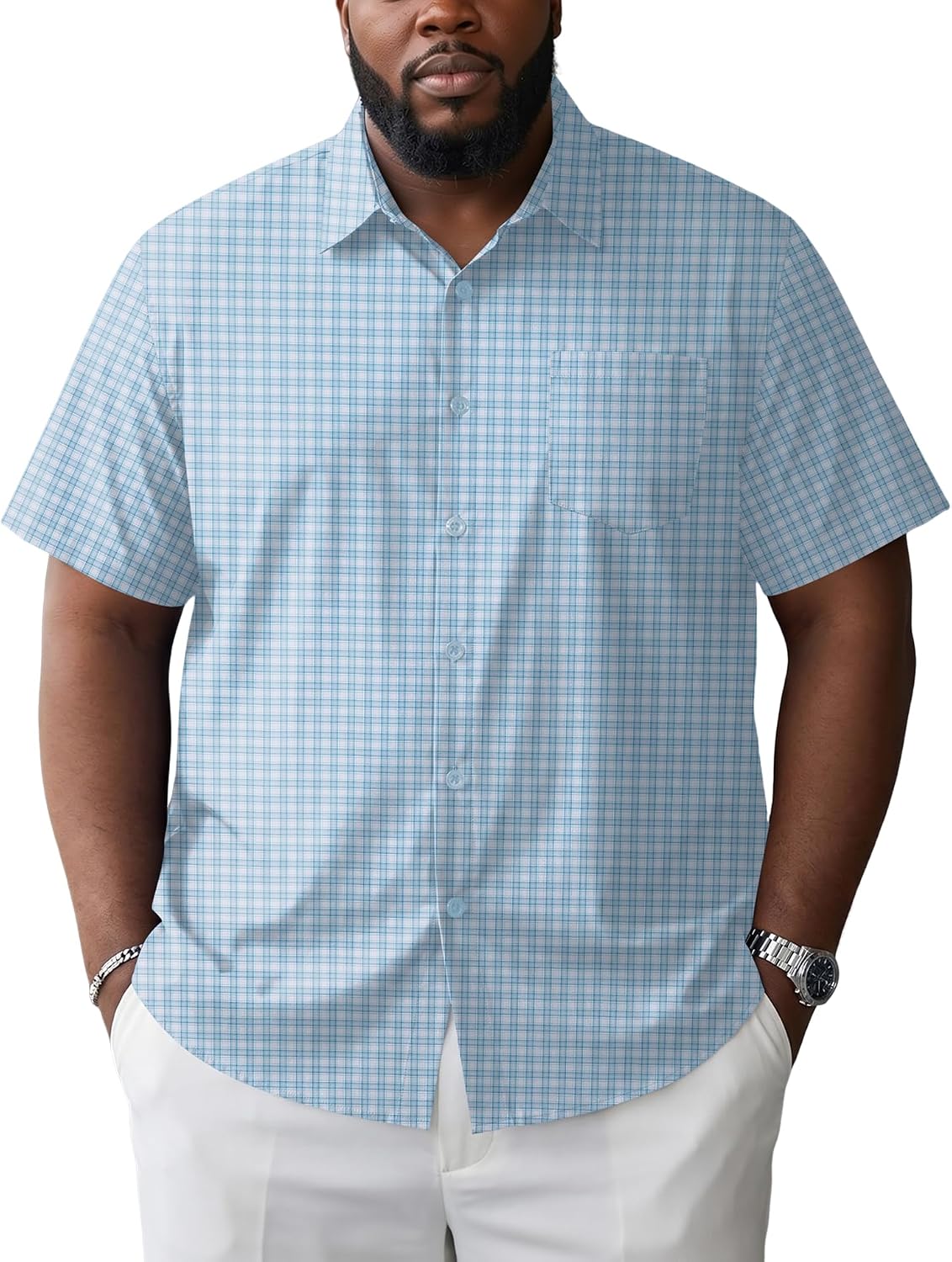 Poriff Mens Button Down Shirt Plus Size Causal Big and Tall Shirts for Men Short Sleeve Summer Beach Work Shirts