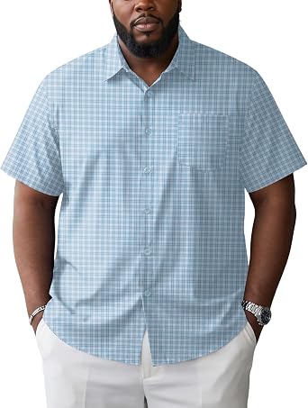 Mens Oversized Tall Dress Shirts Short Sleeve Button Up Collared Shirts
