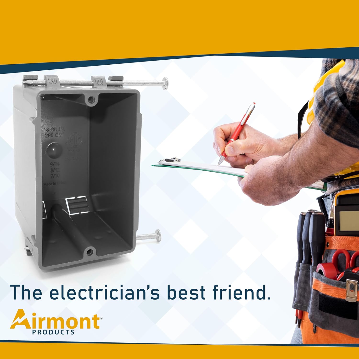 Plastic Electrical Box, Grey Outlet Box, Single Gang New Work Junction Box, Captive Nails, 18 cu. Inches, Length 3.75'', Width 2.25'', Depth 2.875'', 2 Hour Fire Rated Electrical Outlet Box