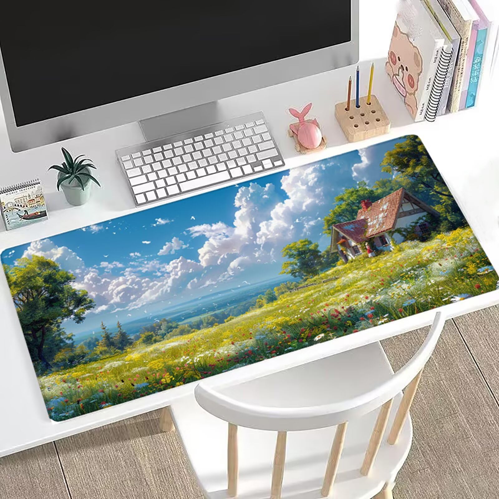 Gamingowa podkładka pod mysz stokrotka, XXL, 150 x 80 cm, podkładka pod mysz, wiosenna podkładka na biurko, zoptymalizowana precyzja i prędkość, wodoodporna mata na biurko dla graczy, klawiatury i