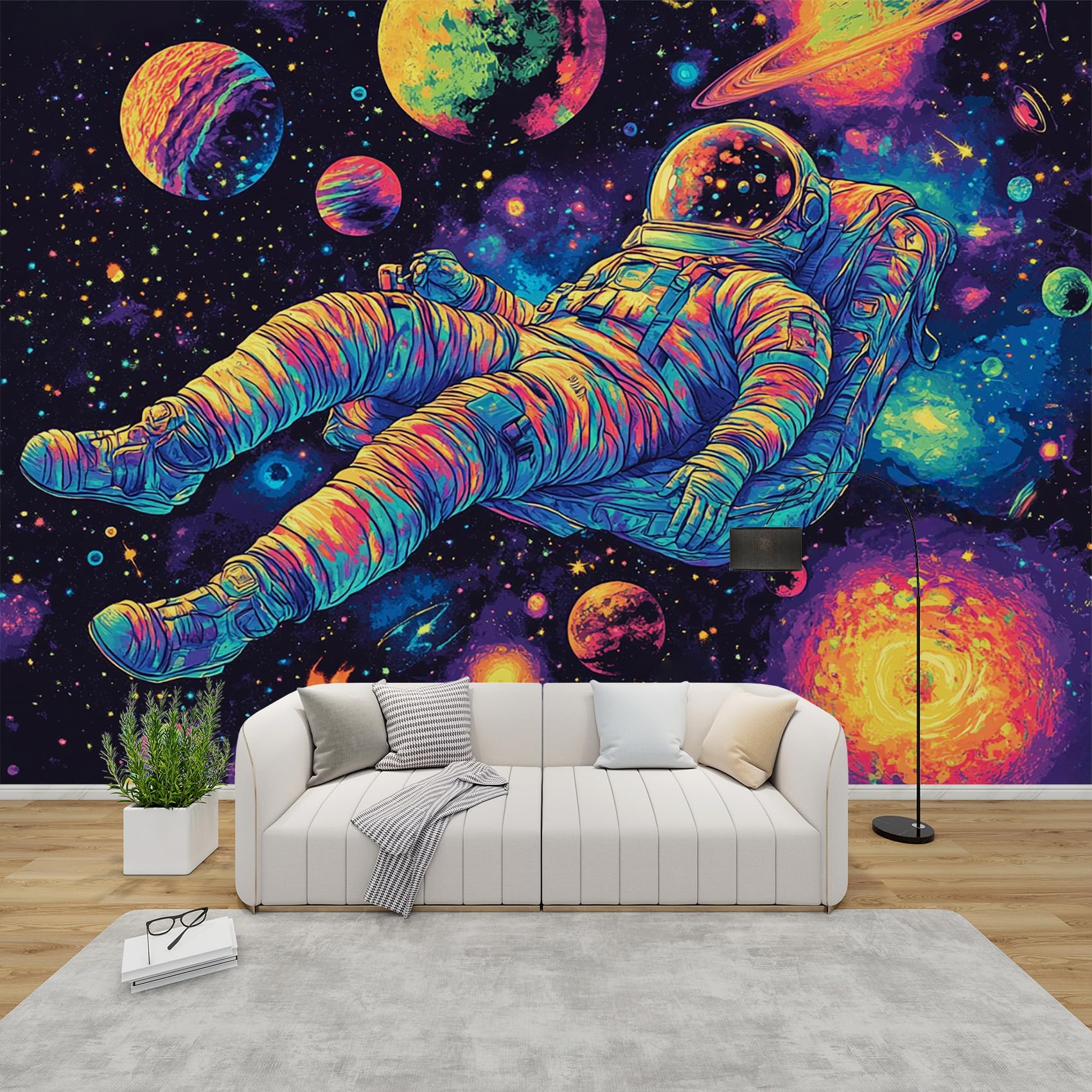 AevuCub Astronaut Wallpaper for Living Room - Kids Cosmic Space Wall Murals for Bedrooms, Futuristic Astronaut Wall Art, Non-Woven Photo Wallpaper 3D Effect, 366x254 cm