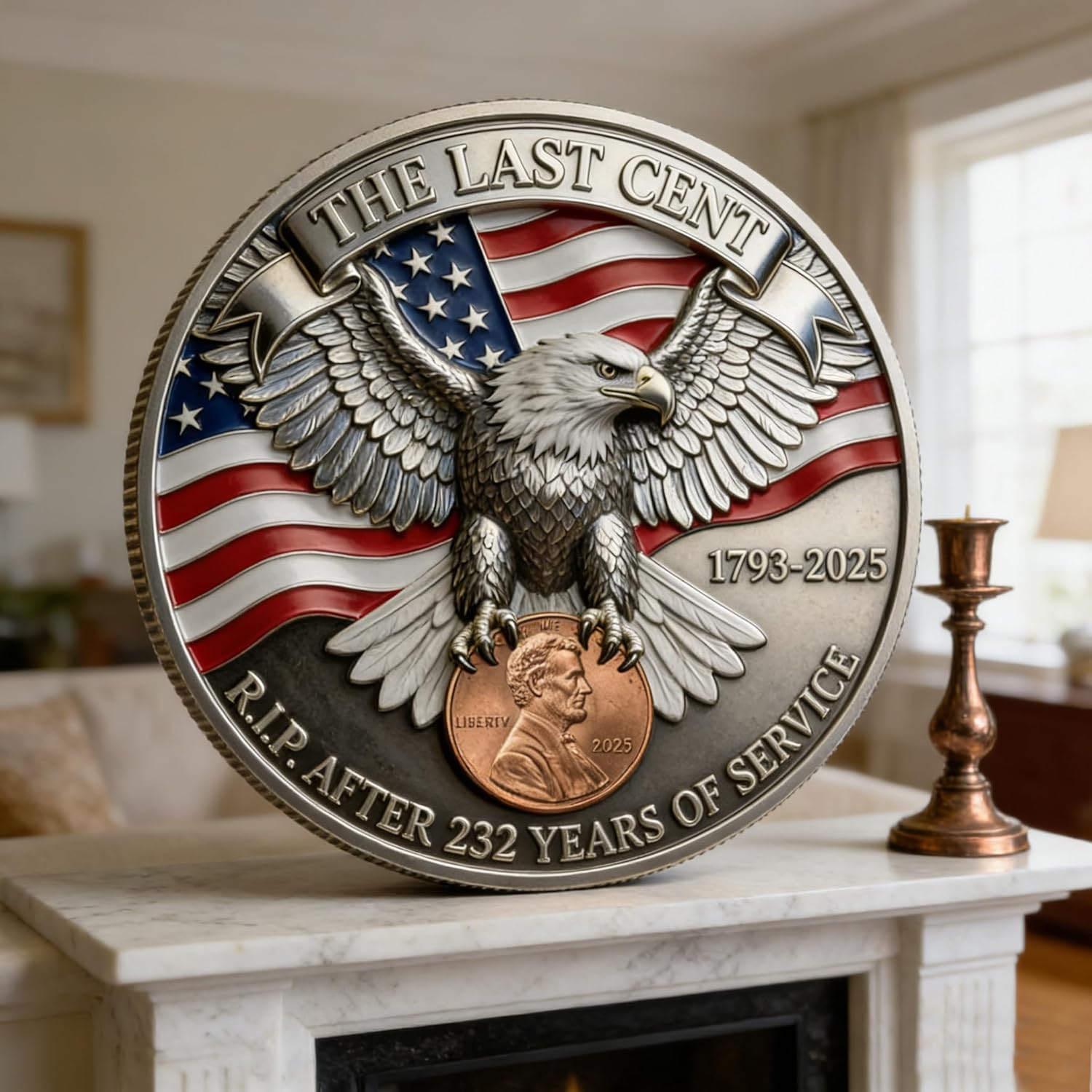 2025 New Final Cent Tribute Coin, Final Cent Tribute Coin The Last Commemorative Penny – 3D Engraved Memorial Coin Honoring 232 Years of U.S. Cent History, Display Keepsake for Coin Collectors (G)