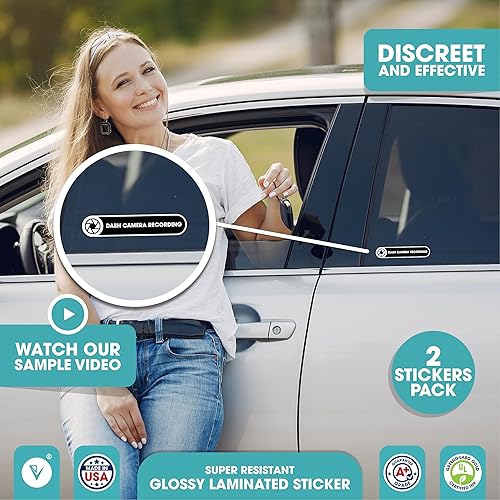 Miniatura 2 de Grabación de cámara de tablero en calcomanía de automóvil Letrero de vinilo para cámara de tablero Grabación de cámara del automóvil Paquete de 2
