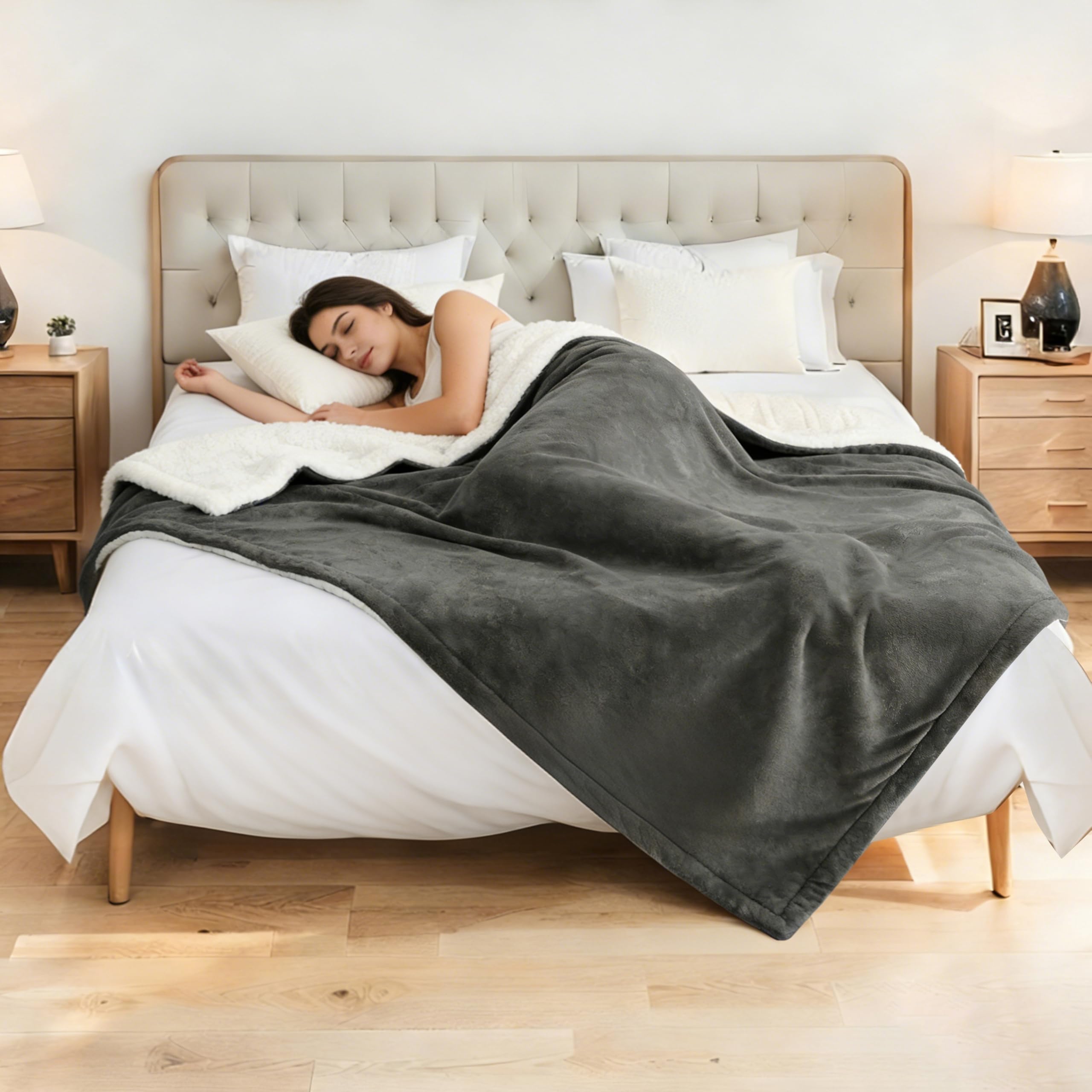 Manta térmica eléctrica130x160cm, 9 niveles de calor y temporizador de 9 horas, franela de algodón, protección contra sobrecalentamiento, lavable a máquina, apta para cama, sofá, gris hierro