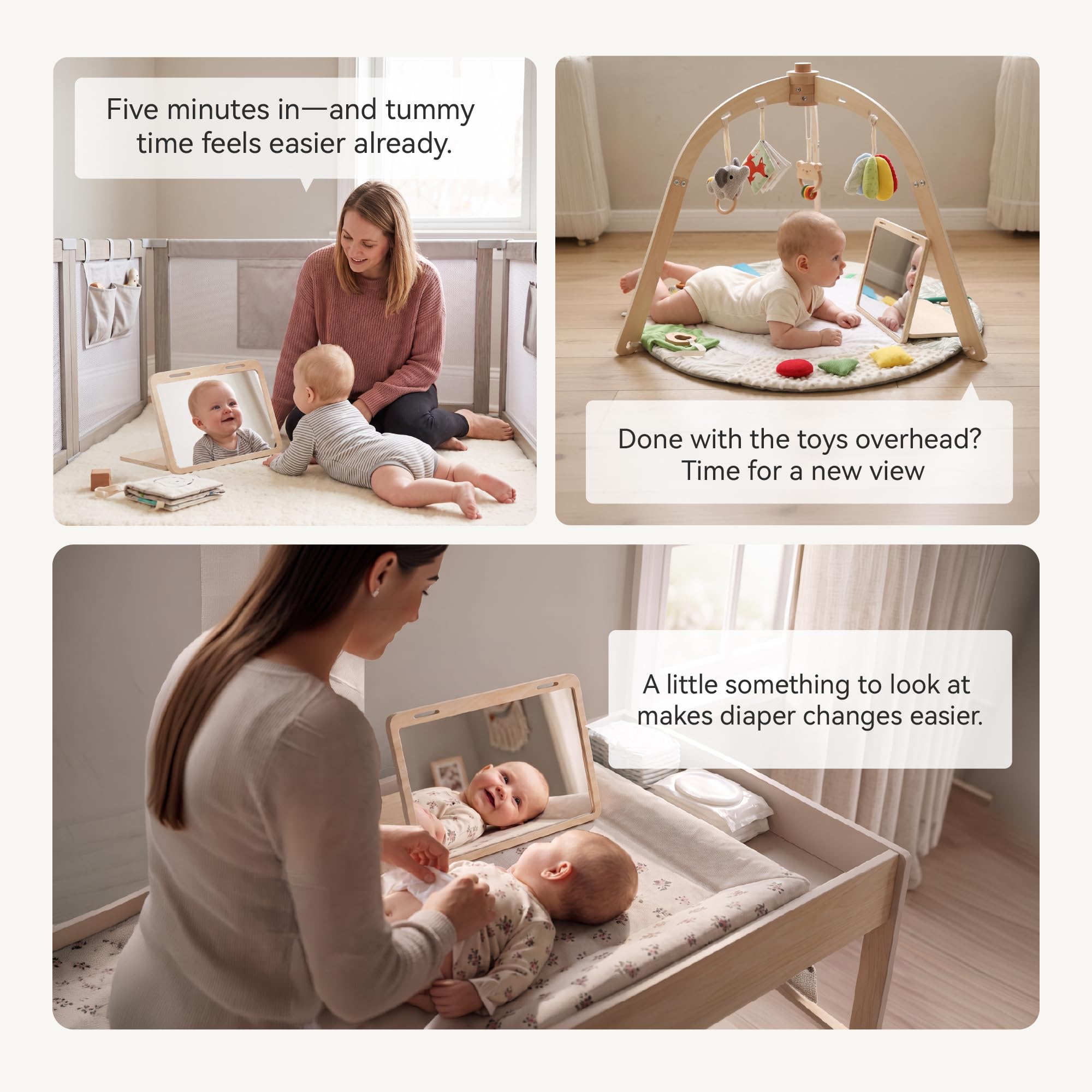 IEATFO Bauchspielset, verstellbarer Winkel, doppelseitiges Design, Montessori Spielzeug für die Bauchzeit, großer Baby-Sicherheitsspiegel und Kartenhalter inkl