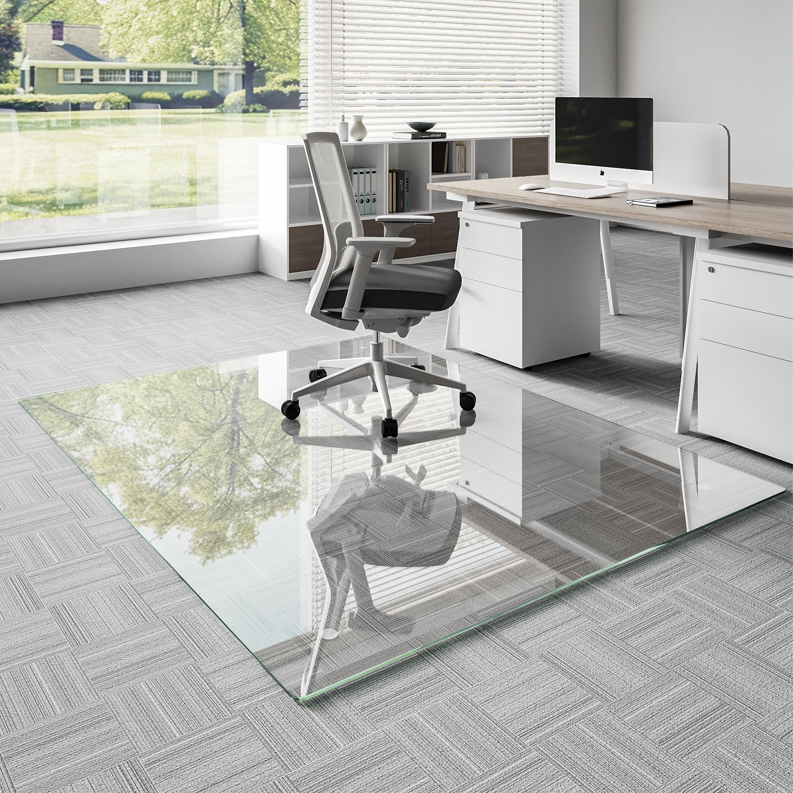 Koonmi Chair Mat for Carpet, Tempered Glass 50"x65" Office Chair Mat, Glass Chair Mats Protector with Rounded and Polished Edges, Ideal for Hardwood Floor, Wooden Floor, Carpet, Desk Rolling Chair