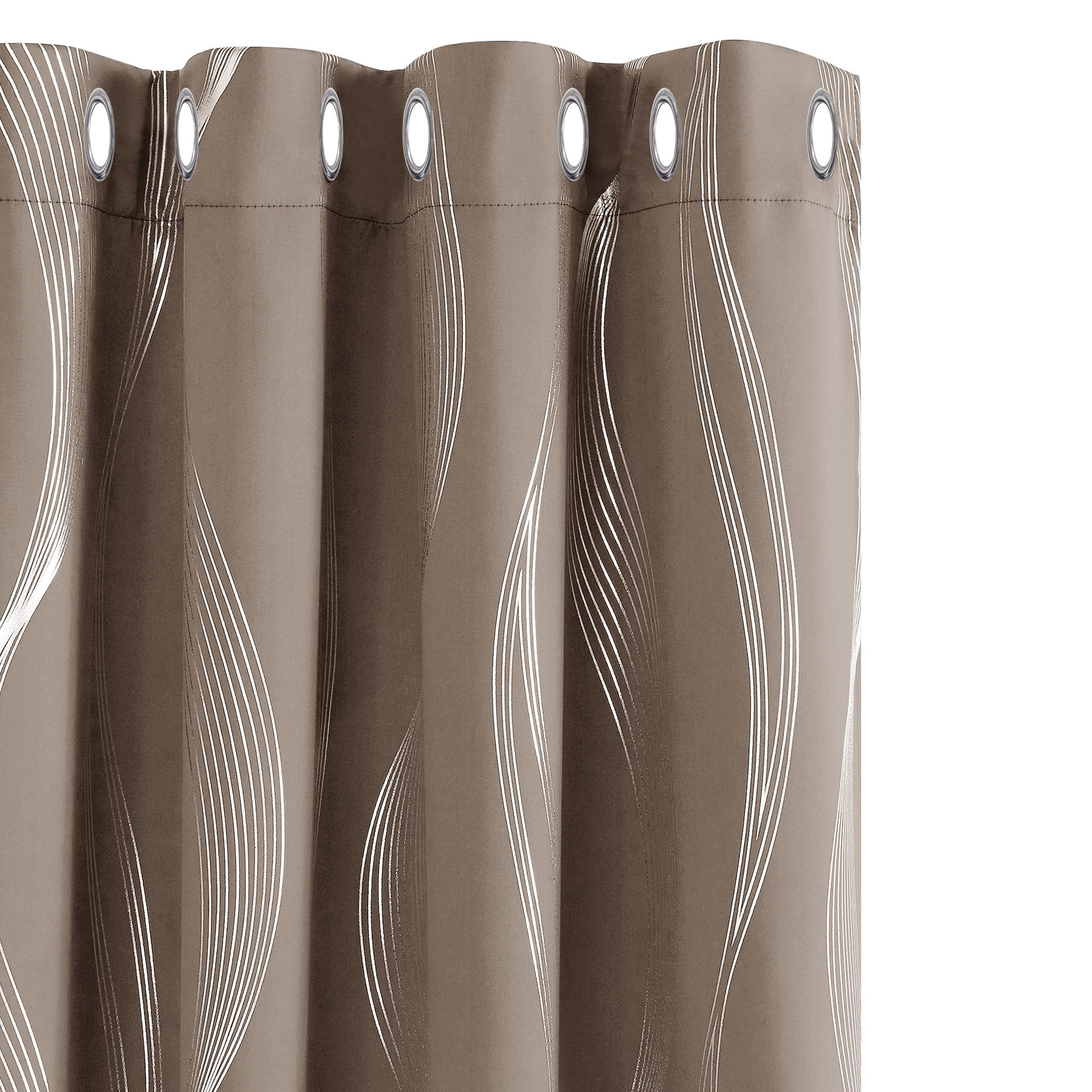 Deconovo Grey Curtains 46 x 54 Inch Foil Printed Wave Line Room Darkening Curtains Thermal Insulated Energy Saving Super Soft Eyelet Blackout Curtains for Bedroom Light Grey 2 Panels — view 51