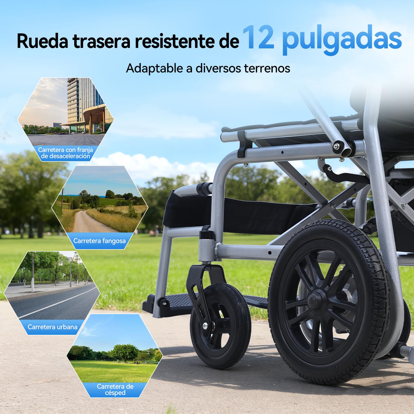 [Nuevo ] Silla de ruedas eléctrica plegable D12 para mayores, equipada con batería litio 12Ah, 20Km autonomía, neumáticos antipinchazos, estructura antivuelco, apta para transporte aéreo