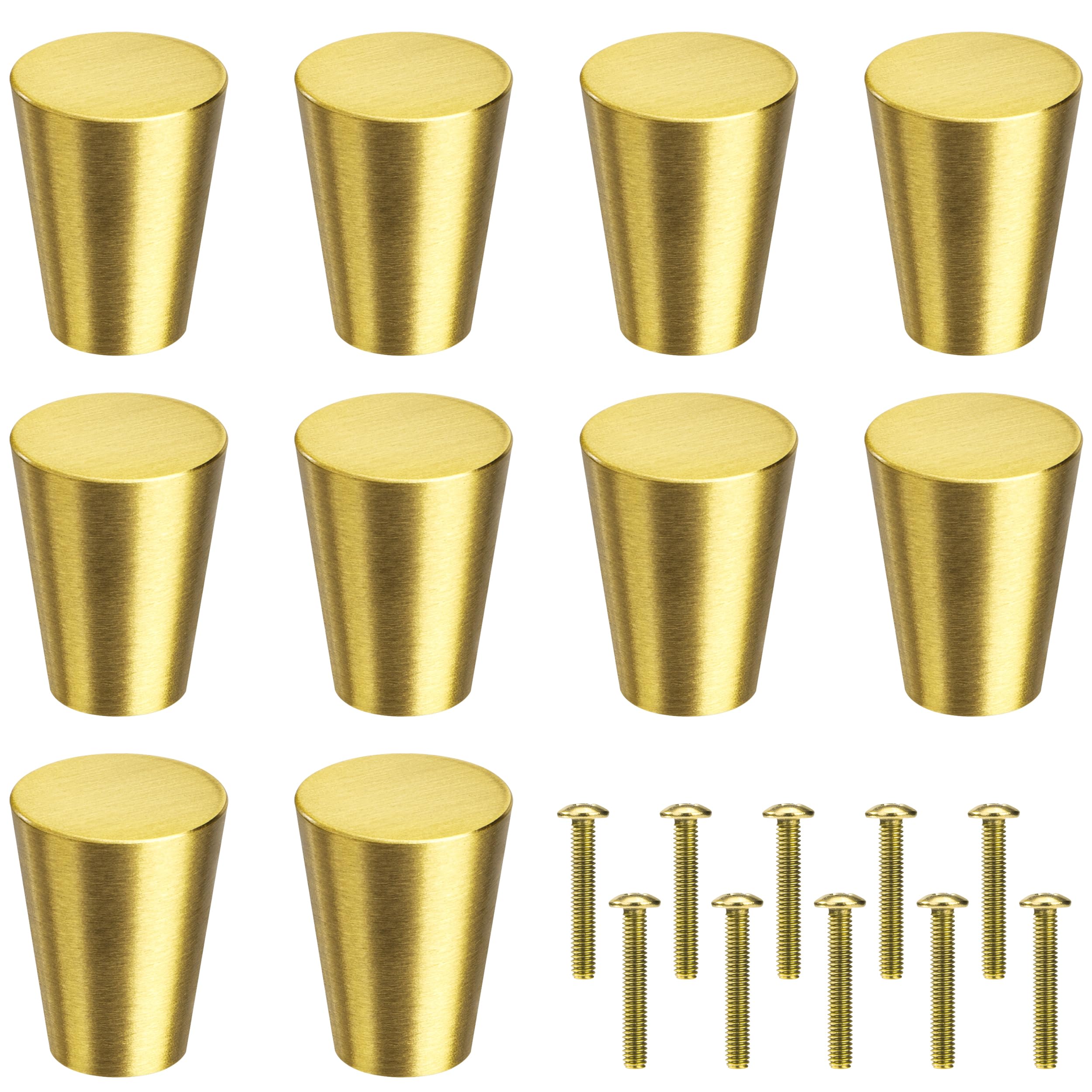 Mengh-Shop Gold Cabinet Knob Brushed Brass Drawer Knobs 19X15mm Cone Door Knobs Pull Handle With Screws For Cabinet Wardrobe Drawer Cupboard 10 Pieces