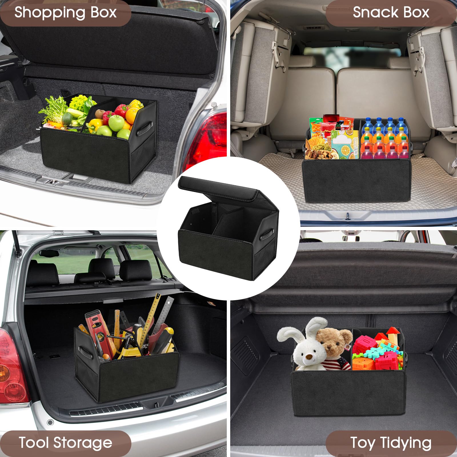 Organizzatori Borsa Organizer Bagagliaio Auto 44 * 31 * 29, E Contenitori Pieghevole，Organizer Bagagliaio Auto Grande Capacità con Coperchio Magnetico e Manico per SUV, Camion