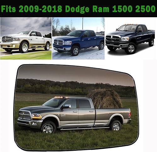 Miniatura 2 de Ram Passenger - Espejo retrovisor con calefacción lateral derecho compatible con Dodge Ram 1500 2500 2500 2009-2018, vidrio de espejo convexo con