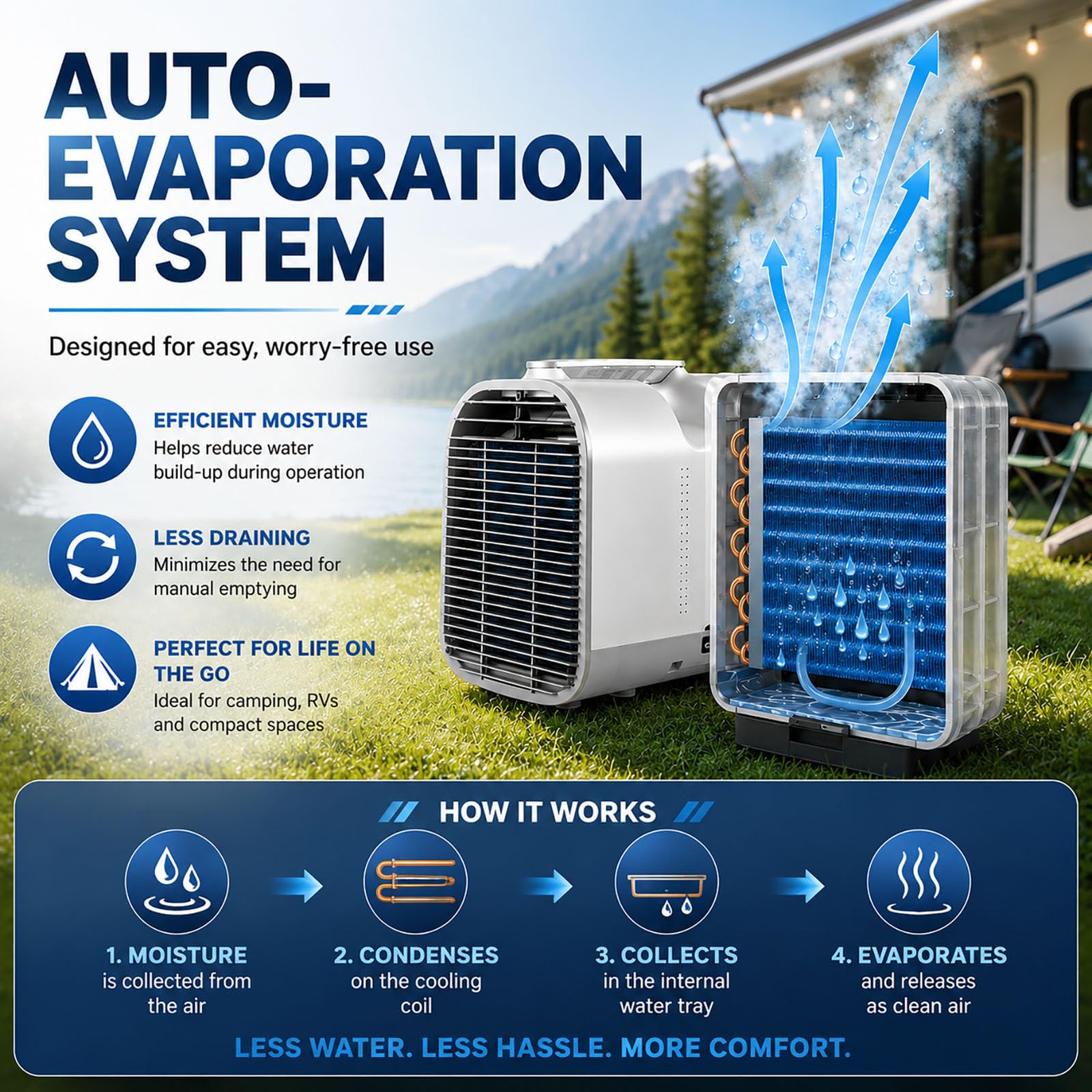 Przenośny klimatyzator, mobilny klimatyzator typu monoblok 220 V 4500BTU | Szybkie chłodzenie ze zdalnym sterowaniem – do sypialni, akademików, namiotów, kamperów, vanów kempingowych