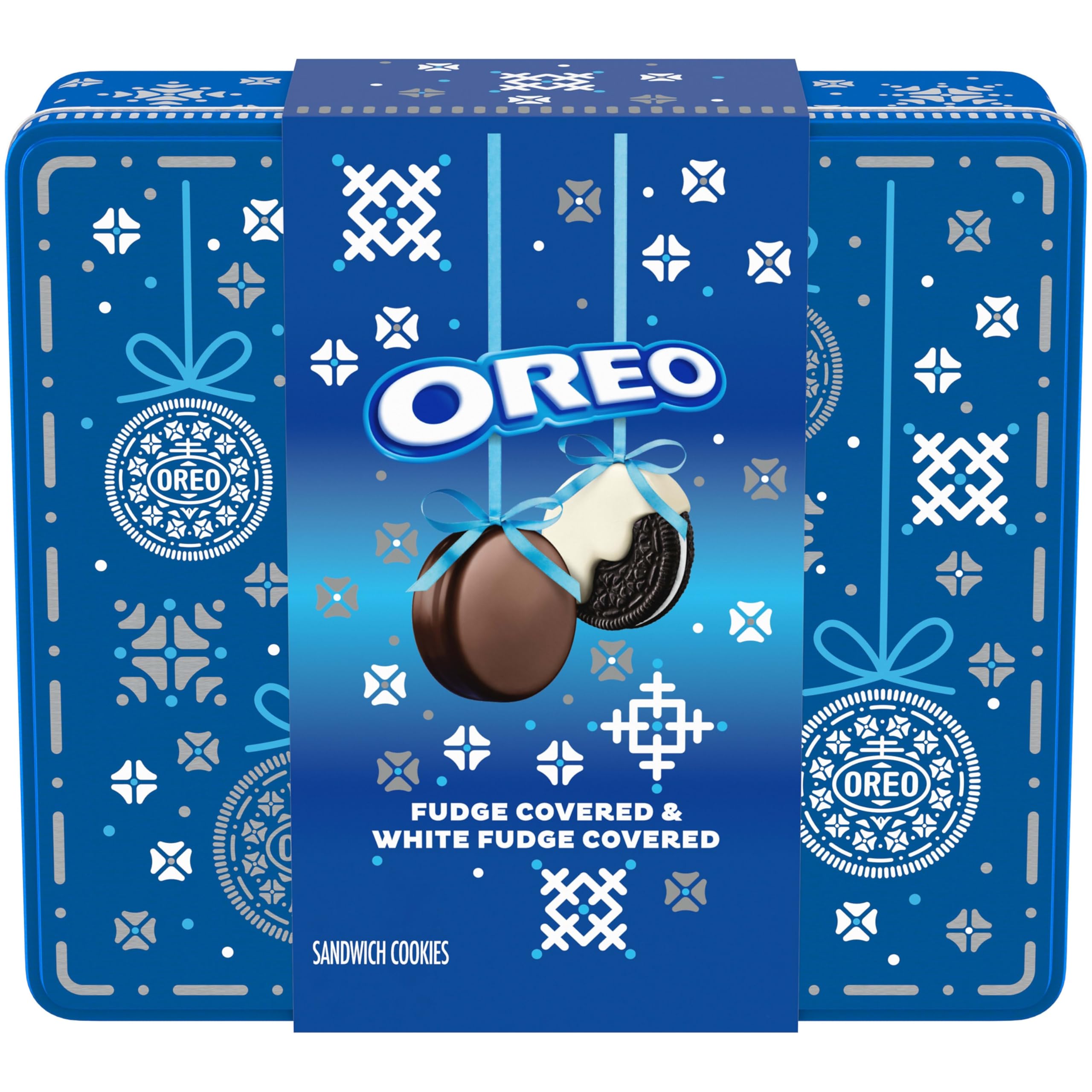 OREO Fudge and White Fudge Covered Chocolate Sandwich Cookies, Holiday Cookies, 1.02 lb Tin