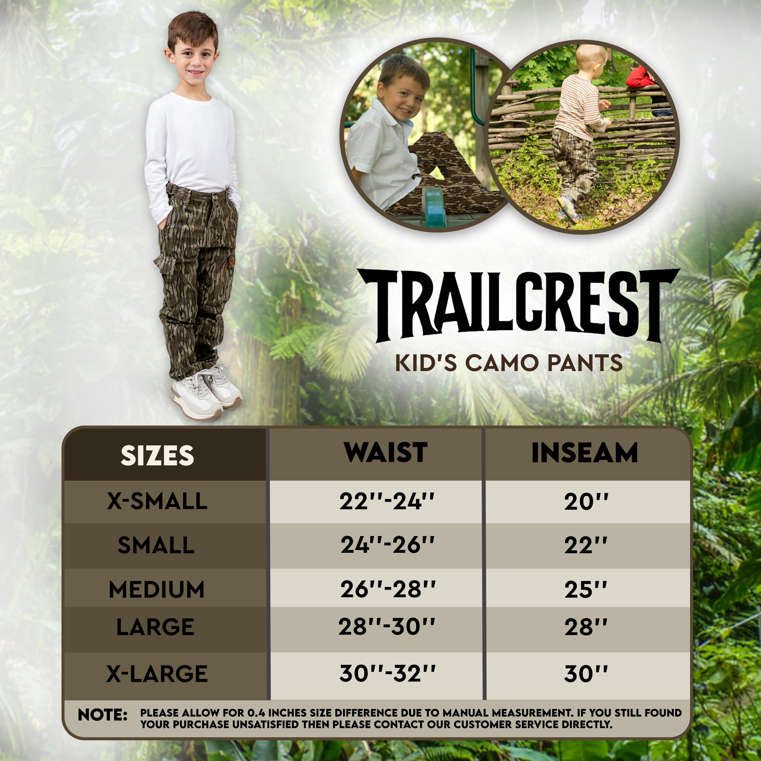 TrailCrest Youth Kids Camo Hunting Cargo Pants | 6 Pockets | Mossy Oak Break-Up Country™ (Improved Specs)