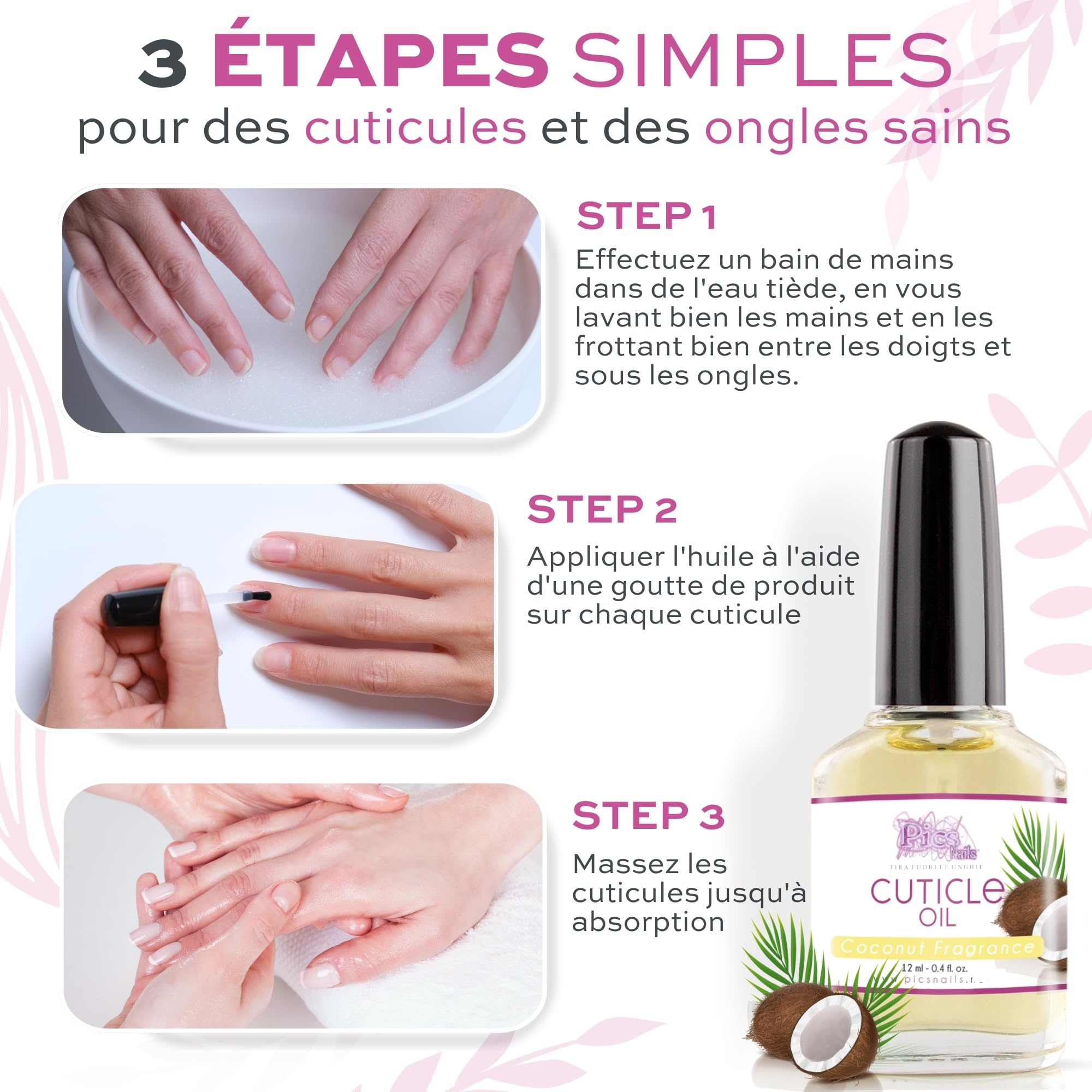 Huile Cuticules Ongles des Mains et des Pieds 12ml Professionnelle - Huile Coco Fragance Hydratante et Régénérante pour les Cuticules des Mains et des Pieds, Apporte Soulagement et Fraîcheur
