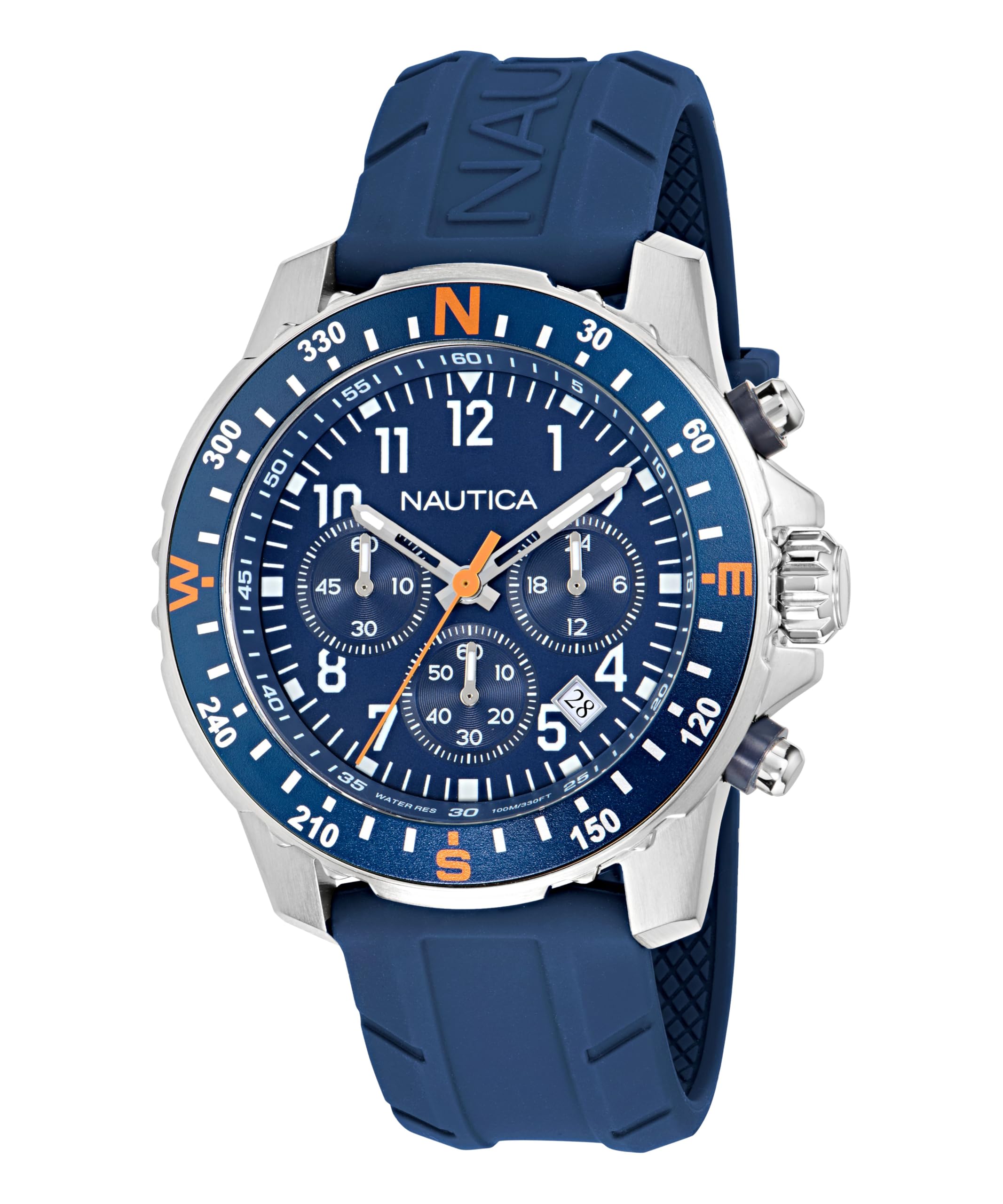 Nautica Riding Sail NAPRSS606 - Reloj de Pulsera de Acero Inoxidable con Correa de Silicona Azul para Hombre