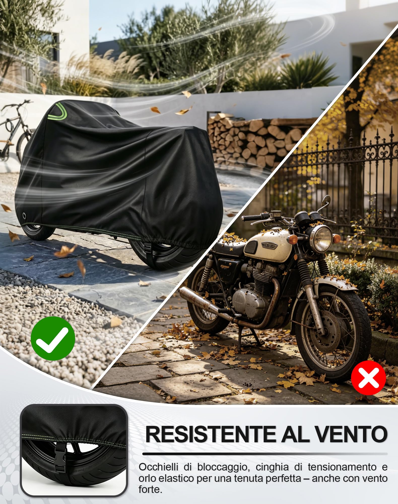 Homoto Telone di copertura per moto Oxford 420D, impermeabile, estremamente resistente agli strappi e ai raggi UV, per esterni e interni, protezione per tutte le condizioni atmosferiche, per tutte le