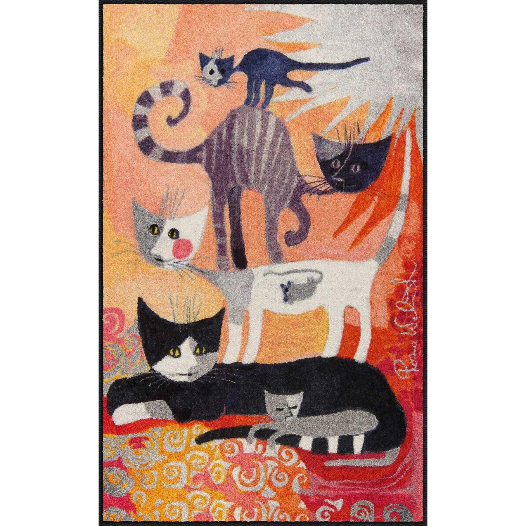 Salonloewe Rosina Wachtmeister Fußmatte Katzenturm 75x120 cm bunt Läufer Wohn-Teppich waschbar trocknergeeignet