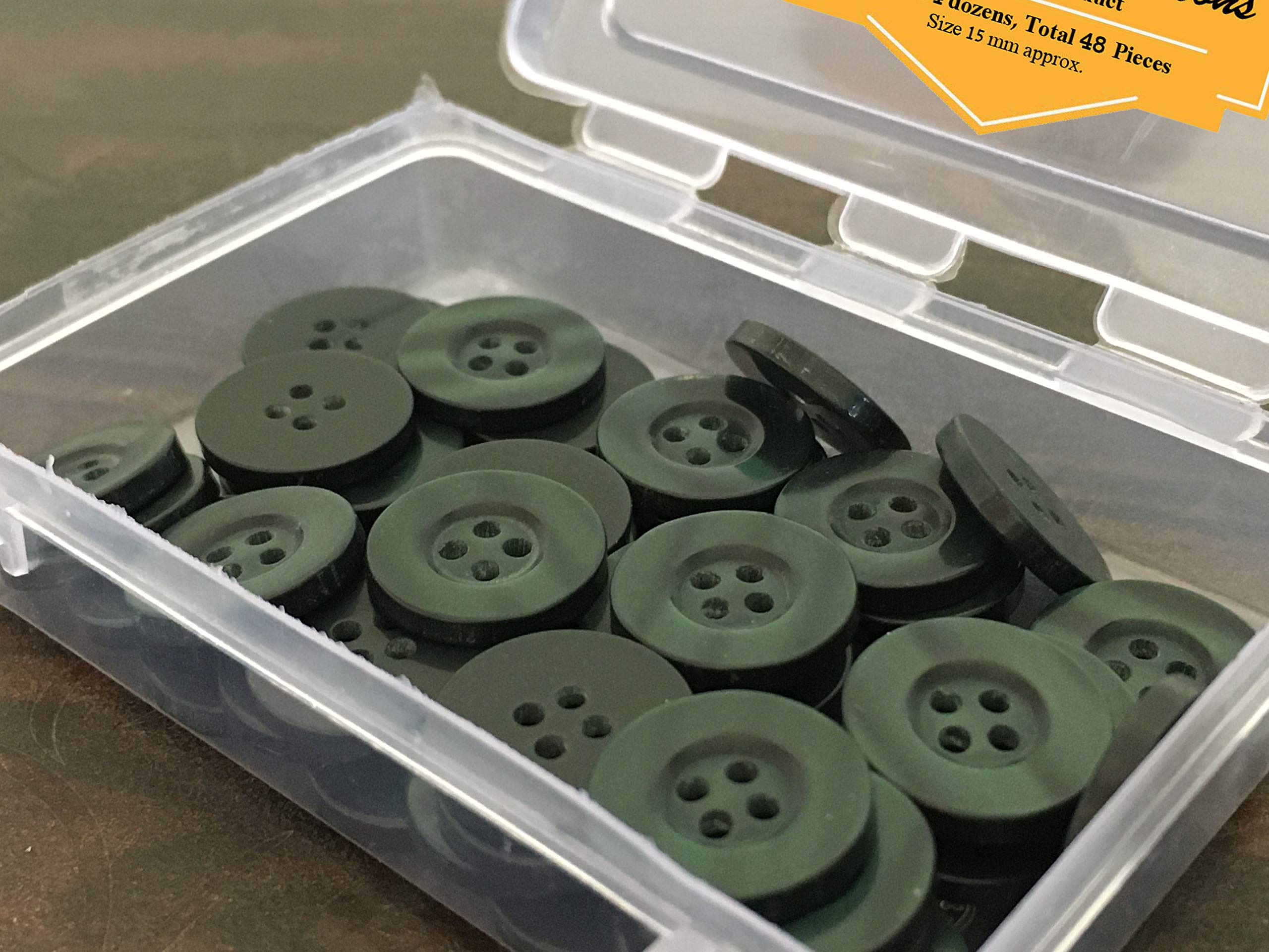 Zeniso® Men's Pants Simple Four Hole Buttons Pack of 4 Dozens, Total 48 Pieces for Sewing, Knitting, Dress Making, Decorations, Art and Craft, Size 15 mm, Color:Dark Green, Packed in Plastic box-image-41