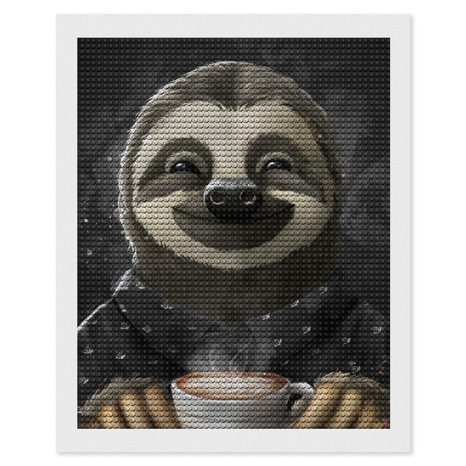 Junmoney Morning Sloth Coffee Black Diamond Painting Canvas Set 16"x20", Easy to Enjoy, Adhesive Canvas, Office Decor, Holiday Gift Idea, with Tool Kit