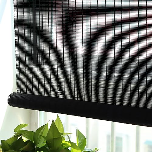 GOODLUKY Persianas enrollables de bambĂş para interiores, 75 % opacas, de ancho, 16 47 pulgadas, color negro, persianas enrollables opacas con GOODLUKY Persianas enrollables de bambĂş para interiores, 75 % opacas, de ancho, 16 47 pulgadas, color negro, persianas enrollables opacas con