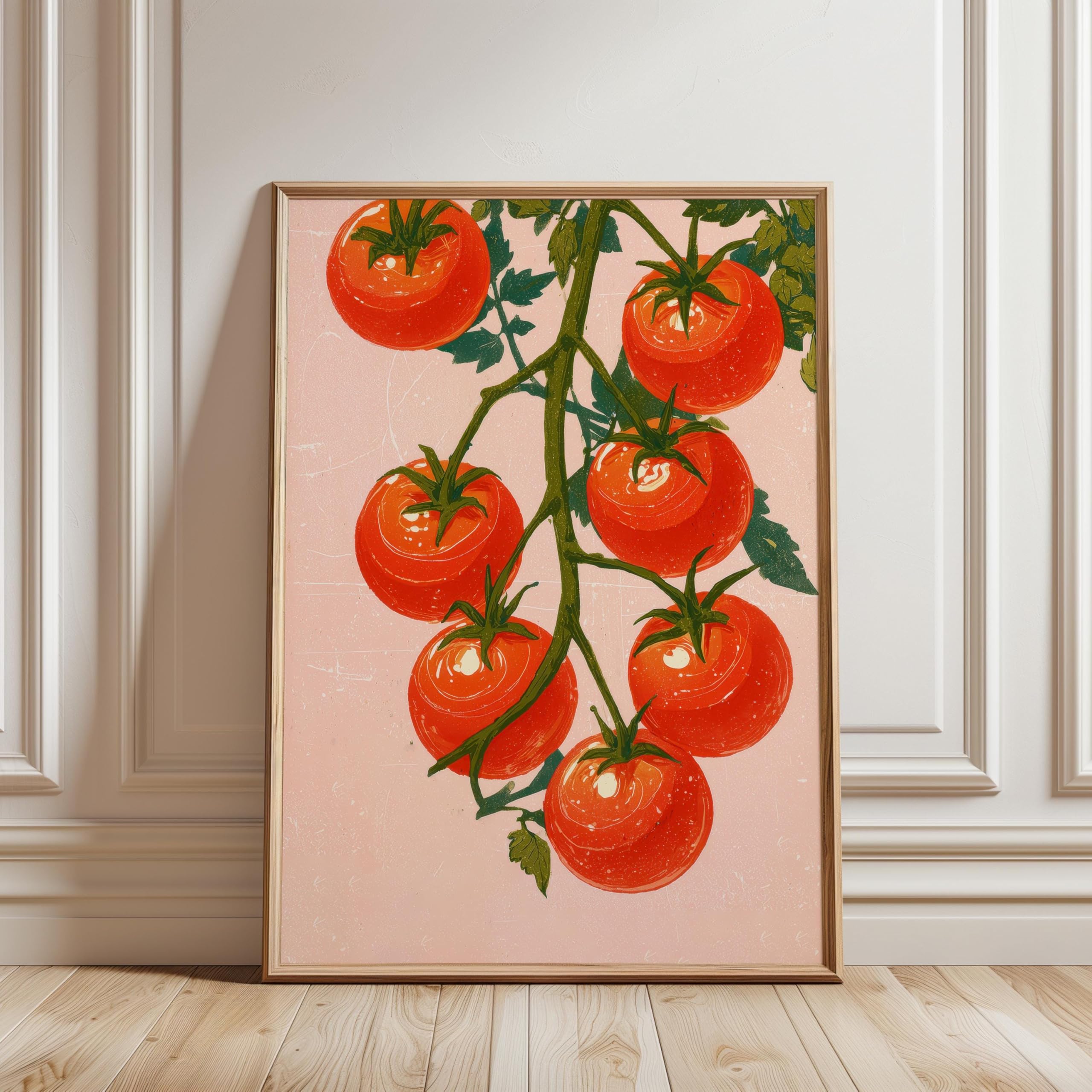 LMYCHENG Tomato Vine Print Poster, Botanical Kitchen Wall Art, Retro Produce Print Canvas Oil Painting for Living Room Home Decor(70x110cm/Frameless)