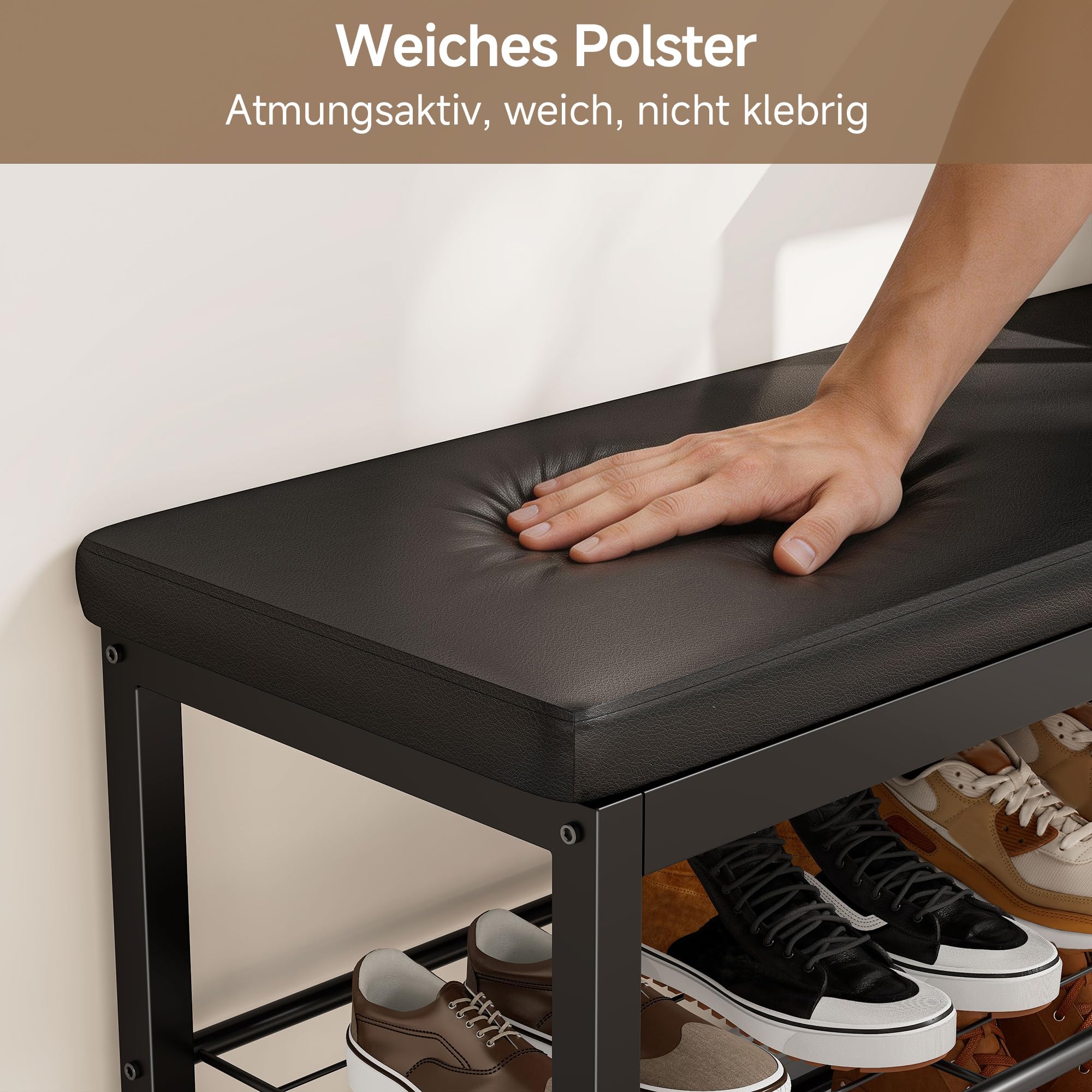 Gyfimoie Schuhschrank mit Sitzgelegenheit und Schublade, 2 Ebenen Schuhregal, Metallrahmen für Eingang Flur