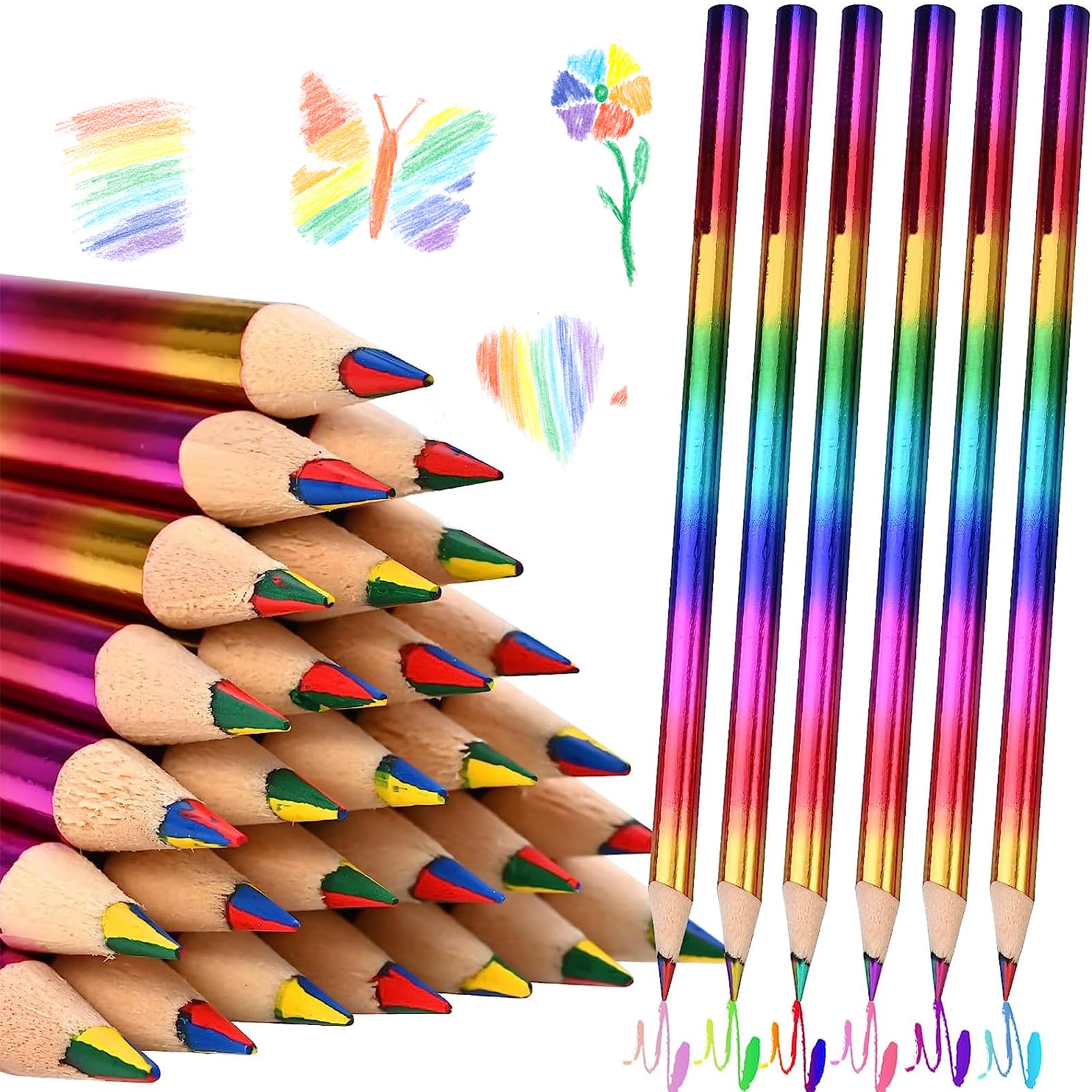 Juego de lápices de arco iris para niños, 50 unidades, 4 en 1, lápices de colores para niños, juego de lápices para dibujo artístico, regalo de cumpleaños infantil