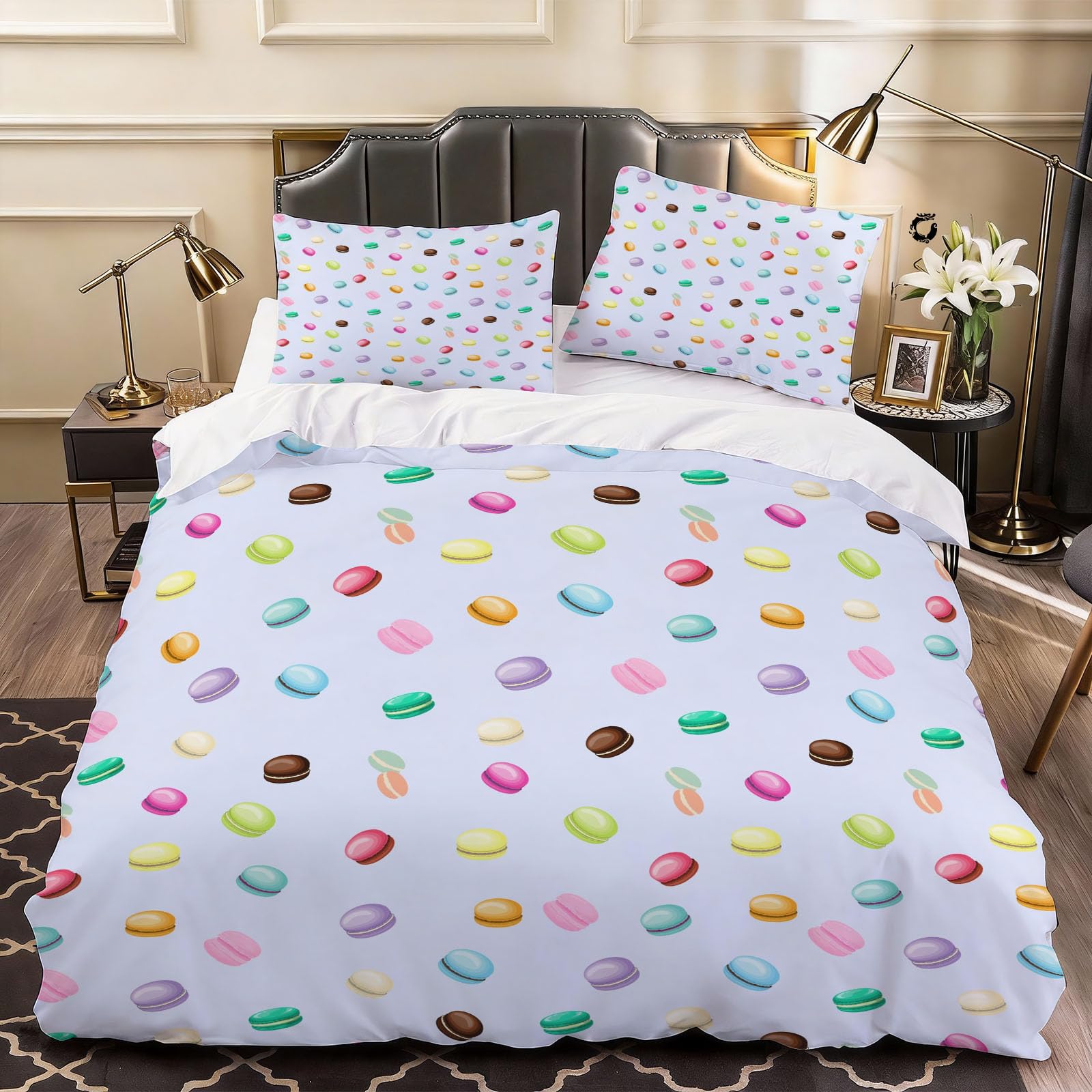 3D Hamburger Duvet Cover Cartoon Bedding Super King Bed Set, Soft Microfiber Comforter Cover Printed with Zipper Closure Quilt Coverr 260x220 cm and 2 Pillowcases