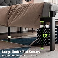 Vista 6 de Feonase Base de cama de metal tamaño individual con cabecera tapizada de lino, base de cama de plataforma resistente con almacenamiento de 12 Gris