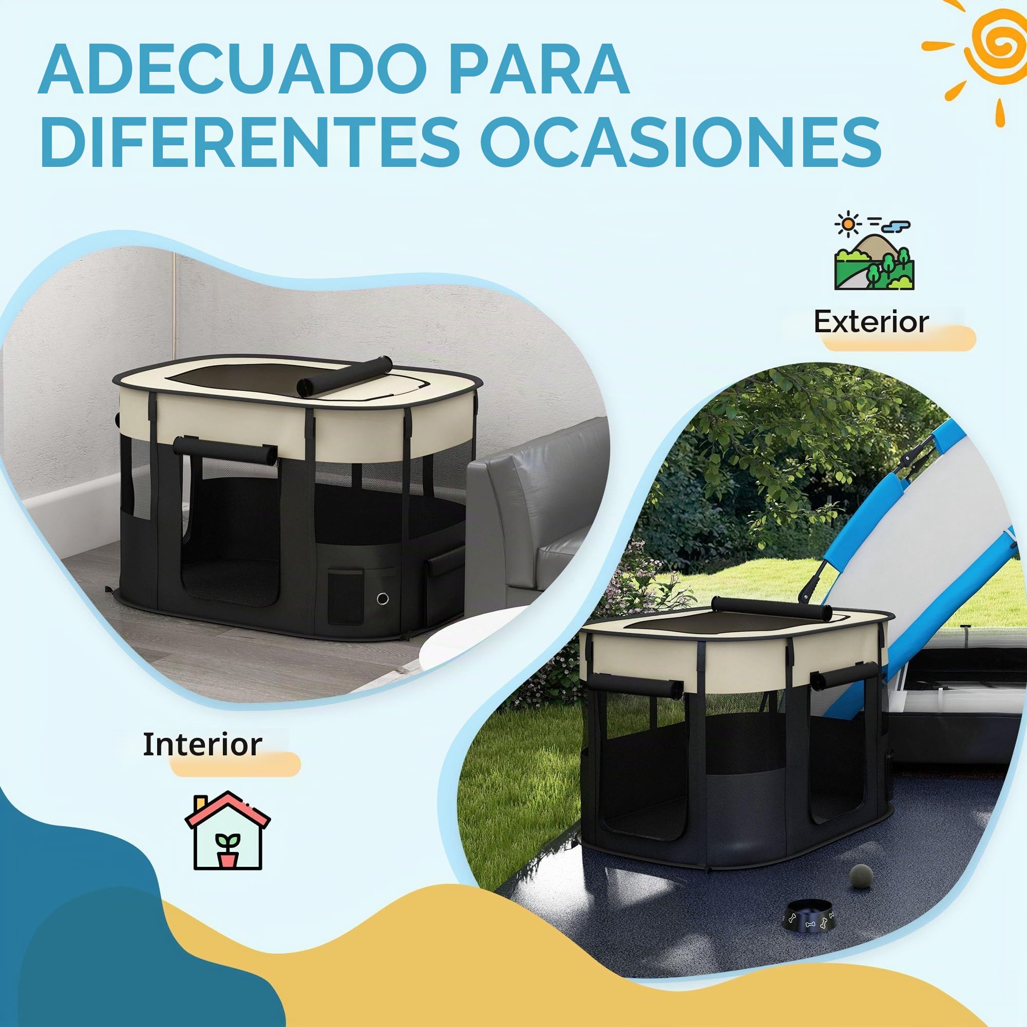 PawHut - Parque para perros, animales, tejido Oxford plegable, 94 x 74 x 60 cm, color crema | Parque de cachorros, Recinto al aire libre, Bolsillos de almacenamiento, Recinto para perros cachorros