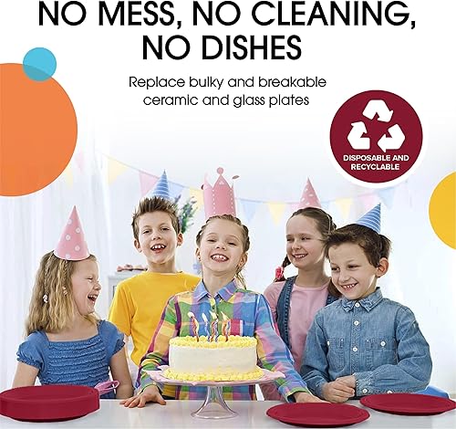 Miniatura 6 de Exquisite Platos de plástico burdeos, 100 platos desechables redondos de 10 pulgadas I de 10 pulgadas, platos desechables de color burdeos para