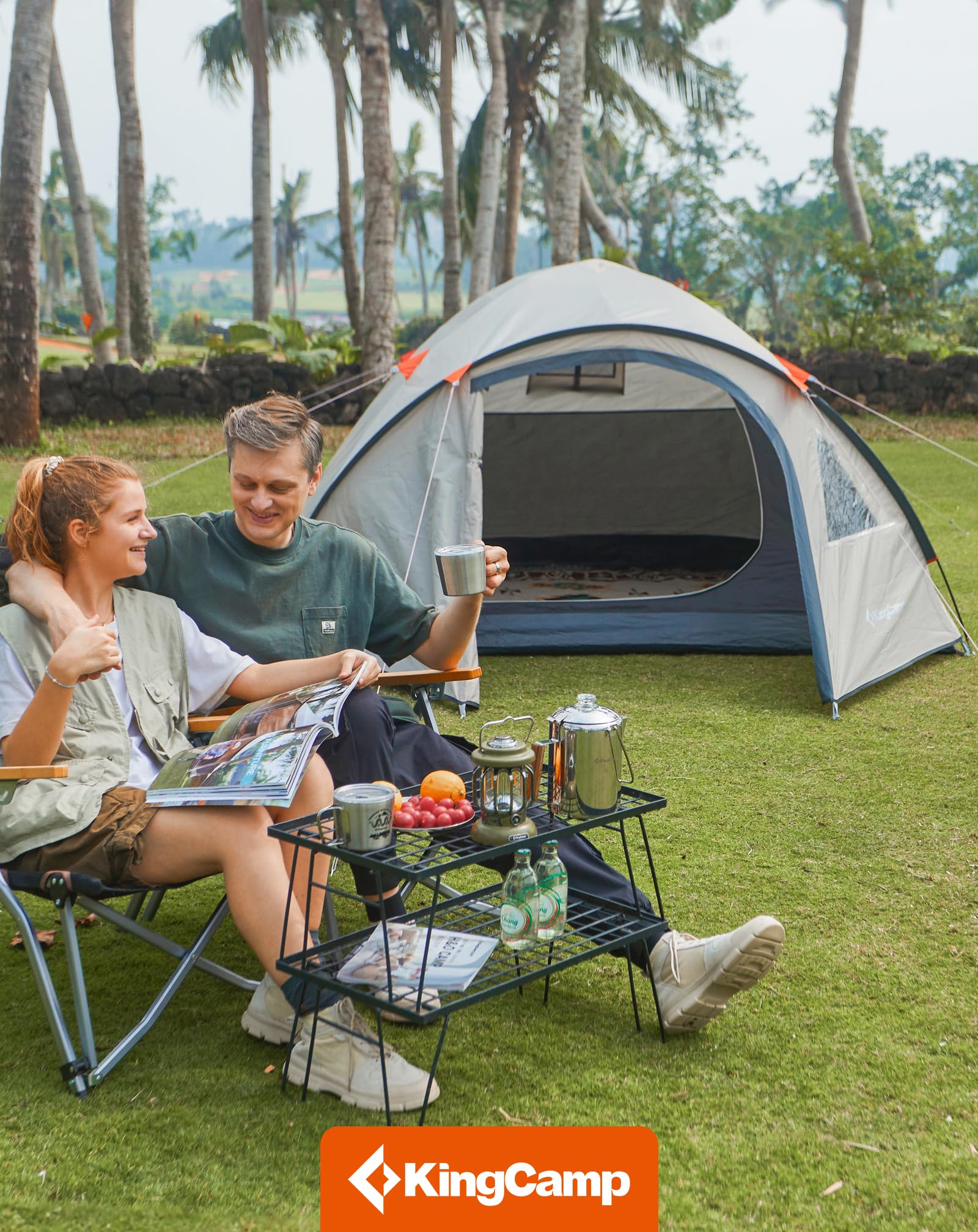 KingCamp Zelt 4 Personen, Geräumiges Camping Zelt mit Vorraum & PVC-Fenster, Einfach Aufzubauendes Doppelzelt, 3000mm Wasserdichtes Zelt, Leichtes Kuppelzelt für Outdoor Garten Camping