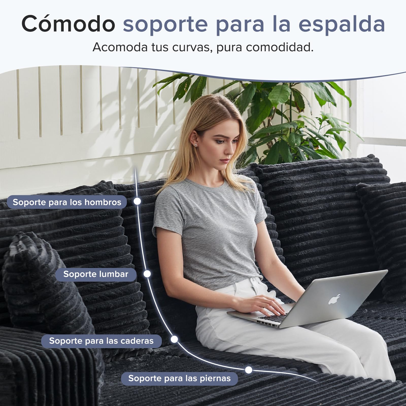 Sofá Modular en U 262cm - Sofá Nube sin Montaje - Sofá Boneless con Espuma de Alta Resiliencia - Sofá de Esquina Moderno para Salón y Estudio, Gris